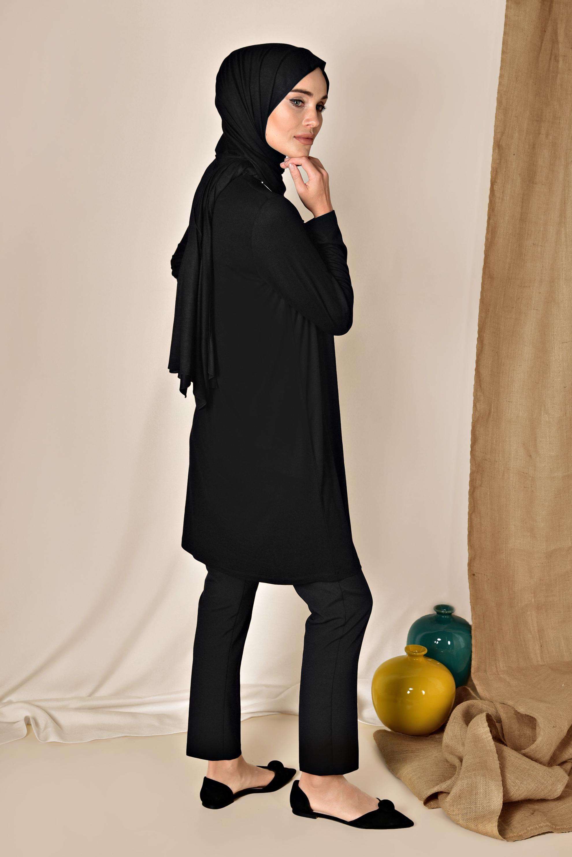 Tesettür giyim SİYAH YUVARLAK YAKA BASİC TUNİK 4037