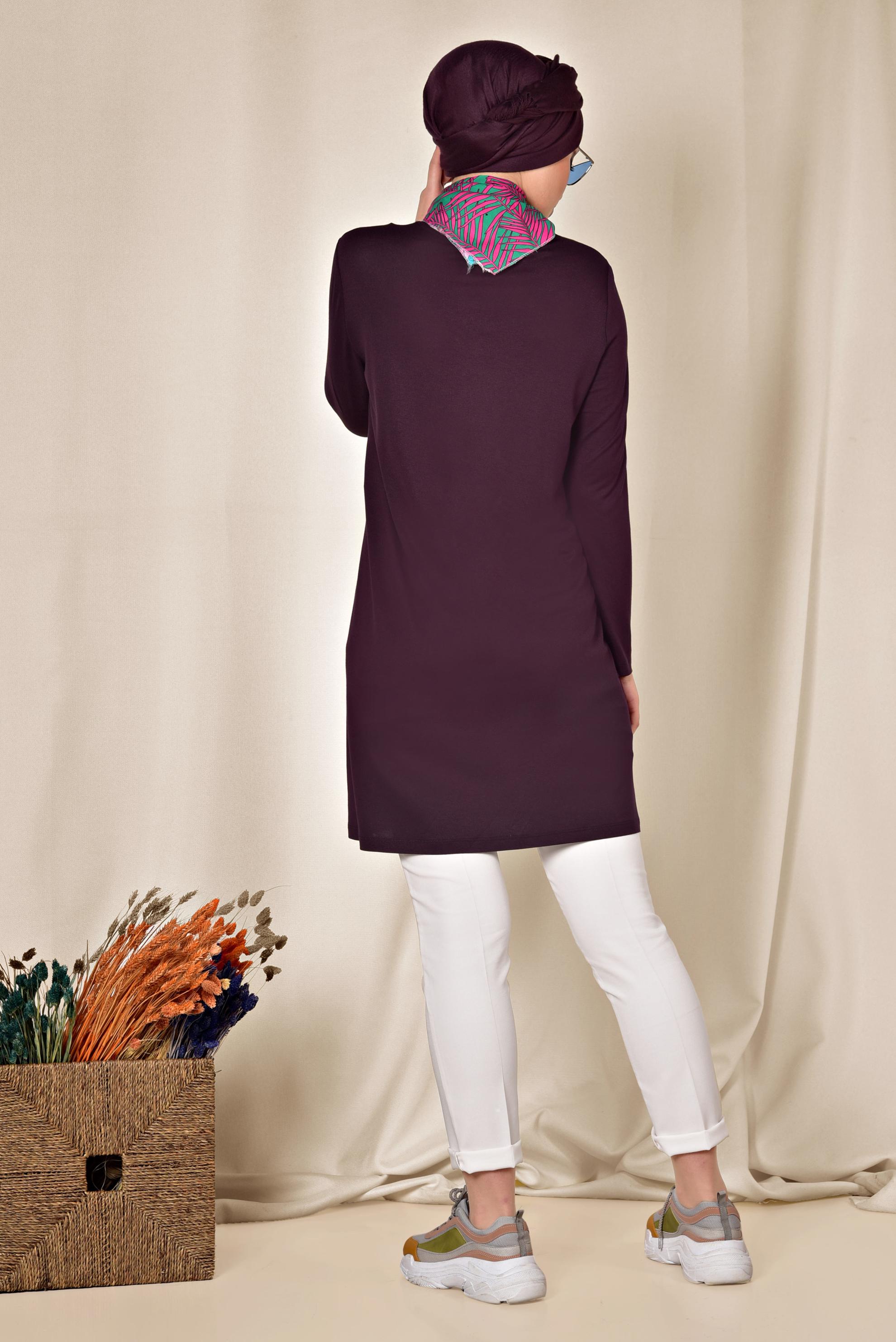Tesettür giyim MOR YUVARLAK YAKA BASİC TUNİK 4037