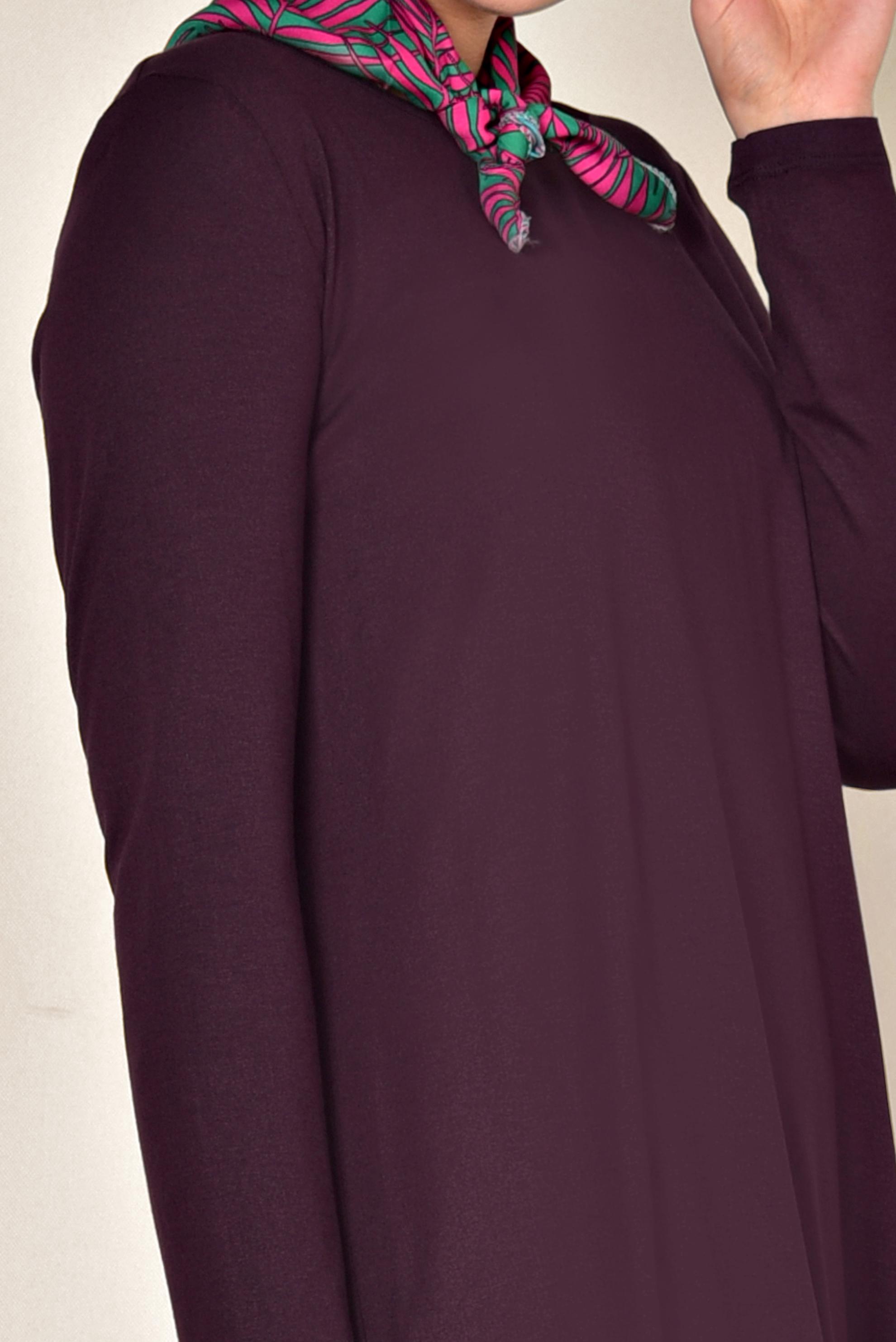 Tesettür giyim MOR YUVARLAK YAKA BASİC TUNİK 4037