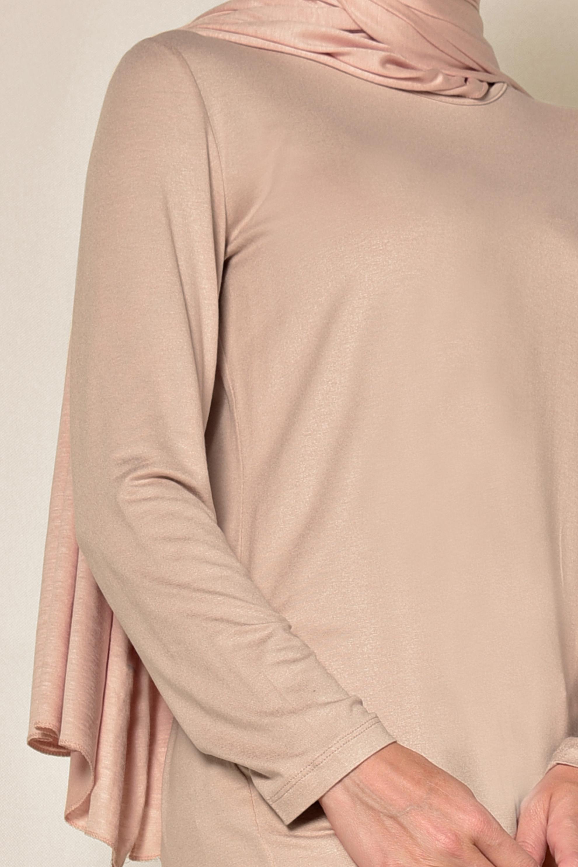 Tesettür giyim PUDRA YUVARLAK YAKA BASİC TUNİK 4037