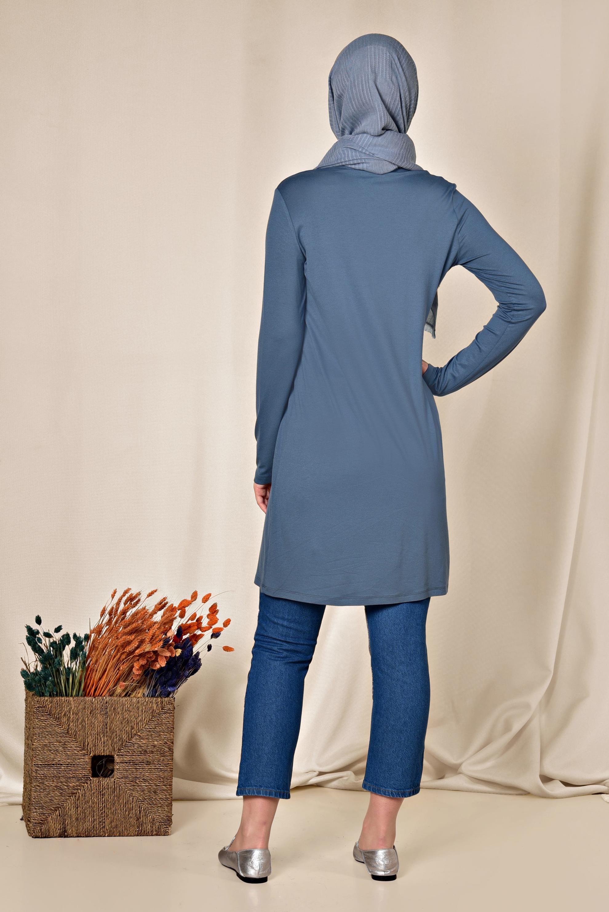 Tesettür giyim LACİVERT YUVARLAK YAKA BASİC TUNİK 4037