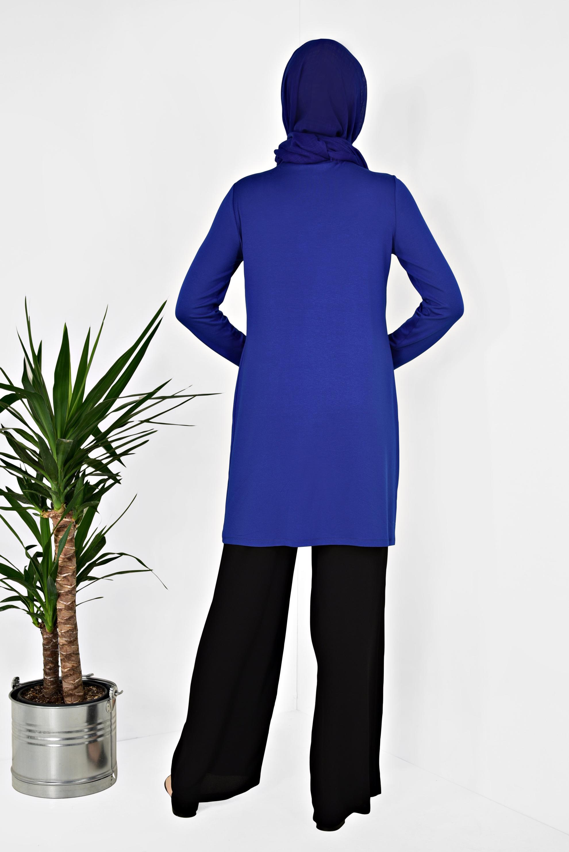 Hijab clothing NAVY BLUE Round Collar Tunic 4037 