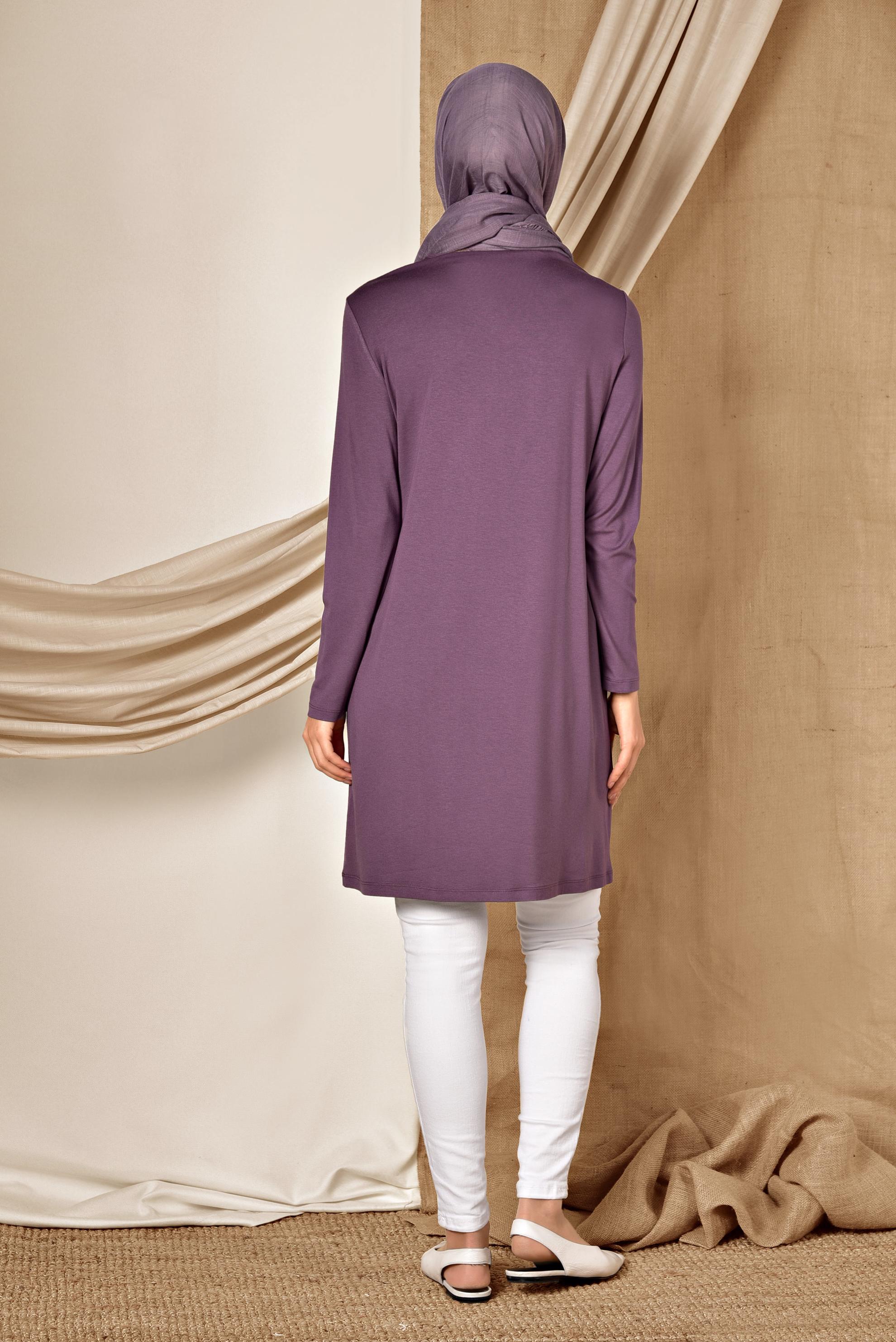 Tesettür giyim MOR YUVARLAK YAKA BASİC TUNİK 4037