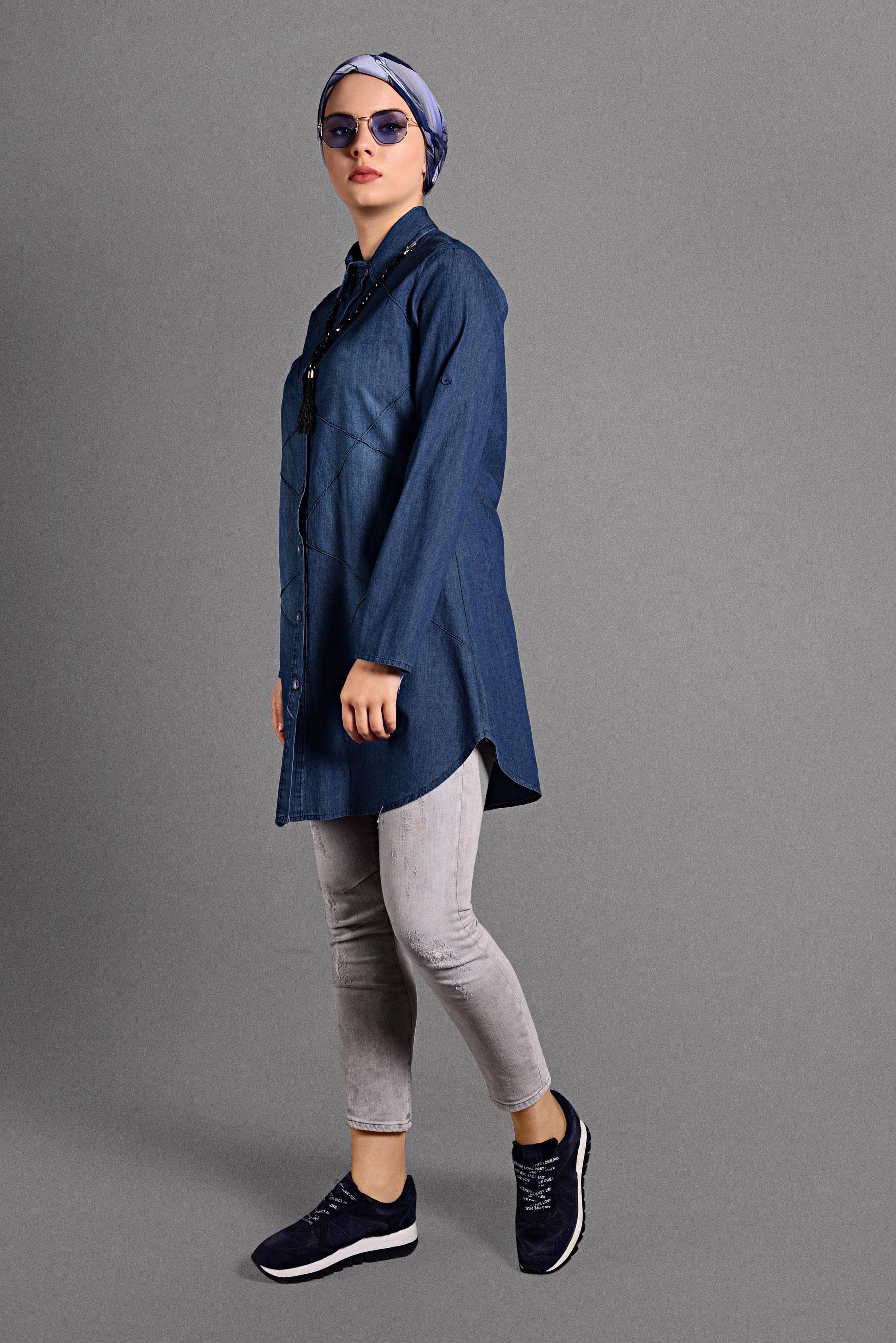 Tesettür giyim LACİVERT DENİM TUNİK 4040