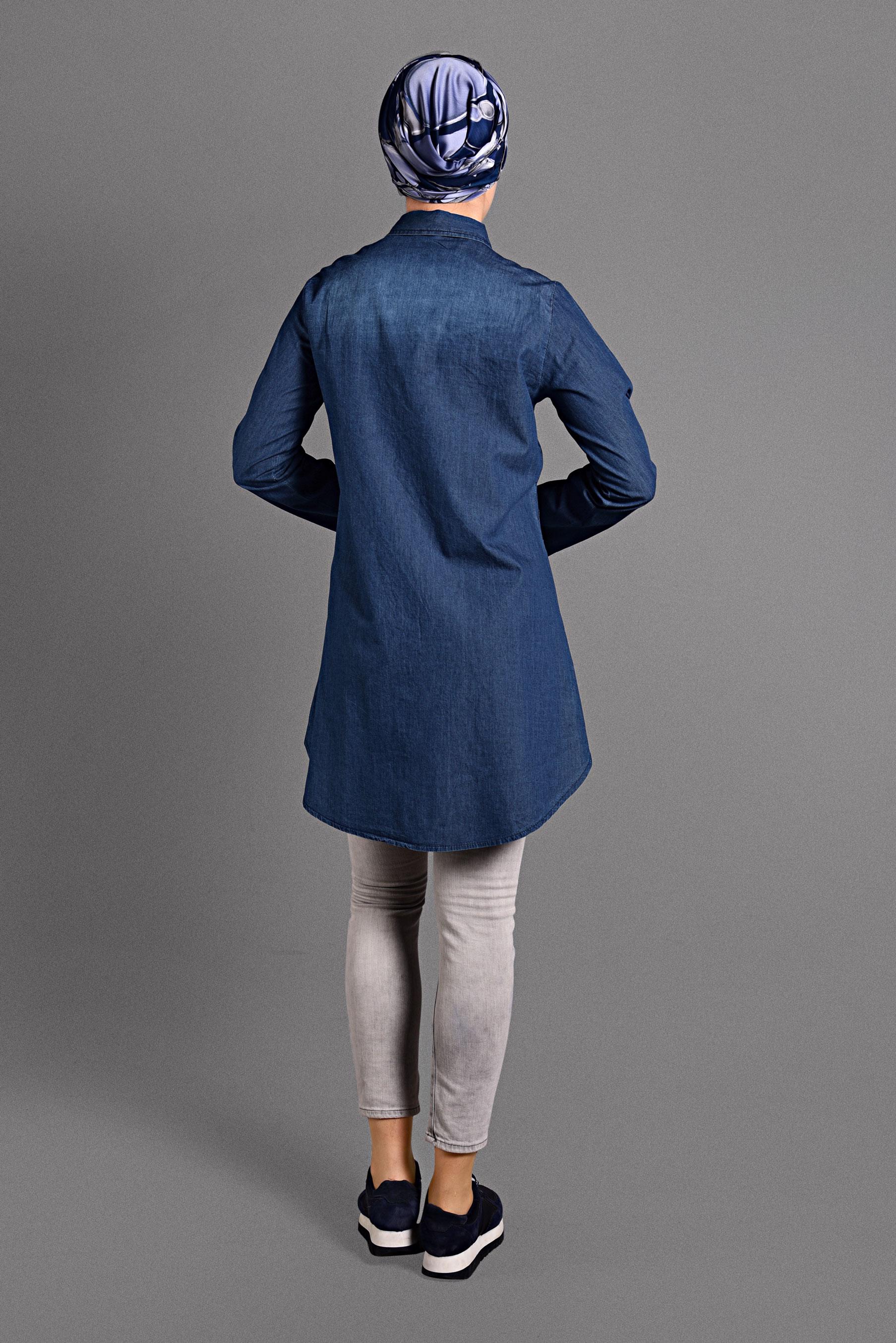 Tesettür giyim LACİVERT DENİM TUNİK 4040