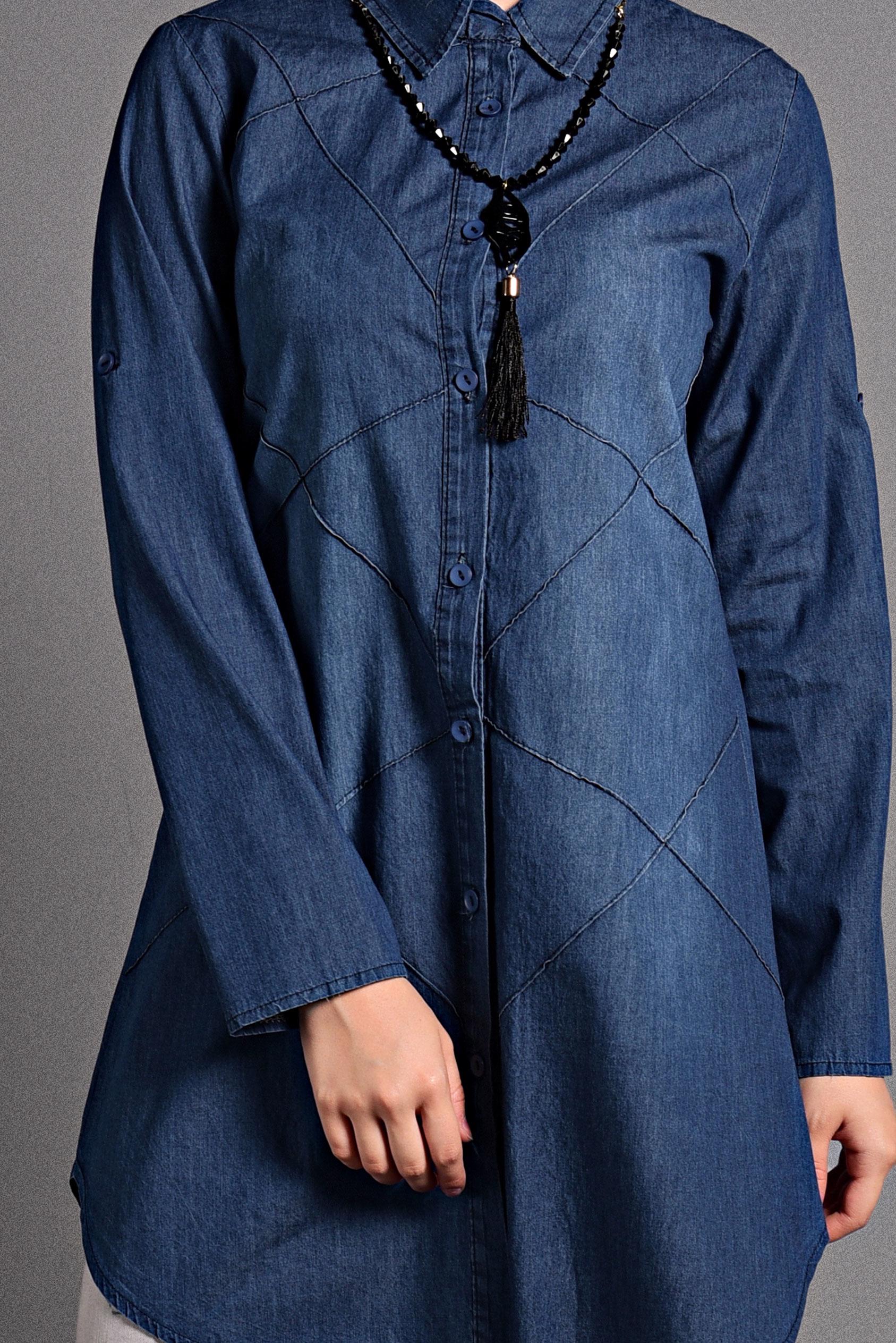 Tesettür giyim LACİVERT DENİM TUNİK 4040