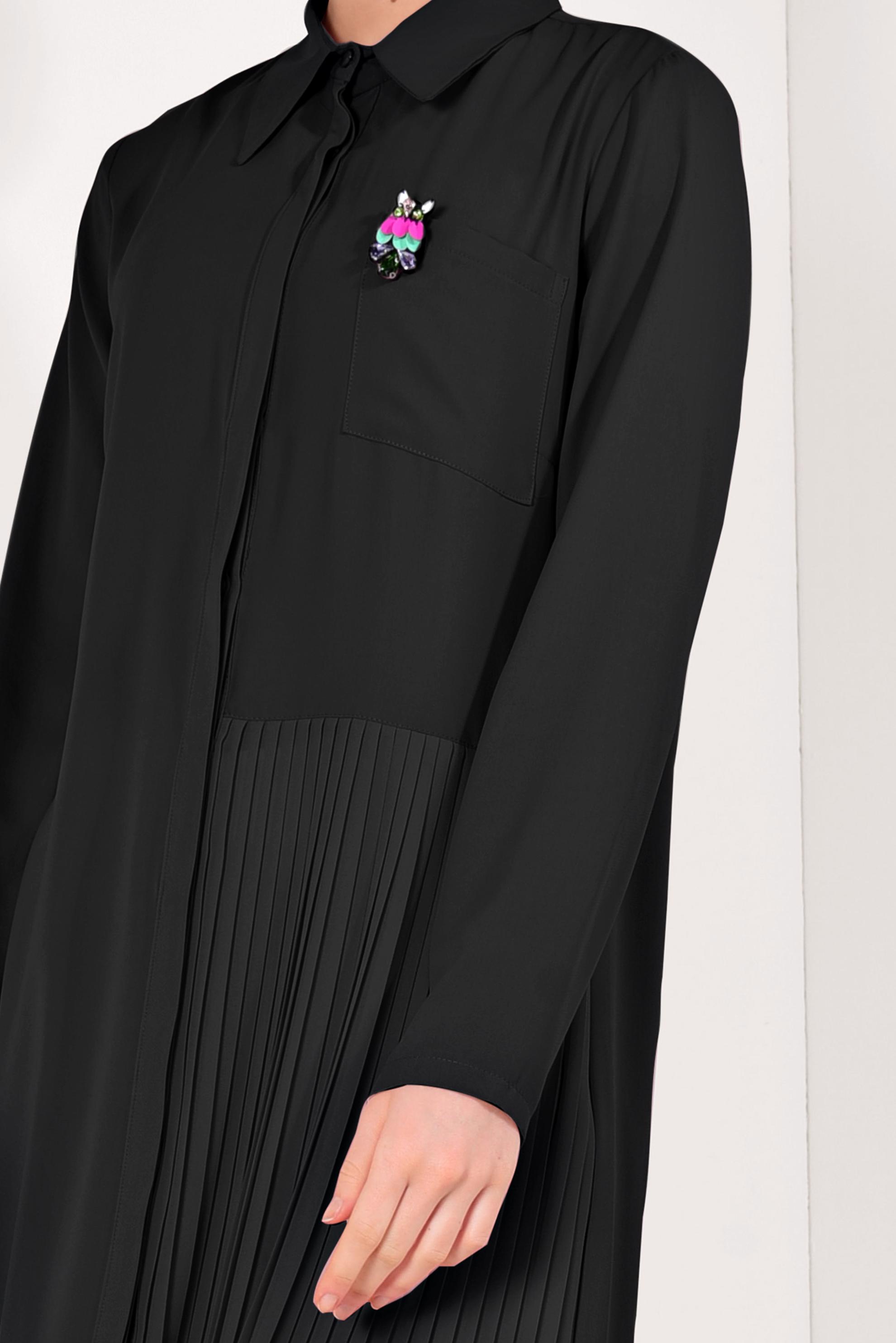 Tesettür giyim SİYAH PİLİSE DETAYLI GİZLİ DÜĞMELİ TUNİK 4042