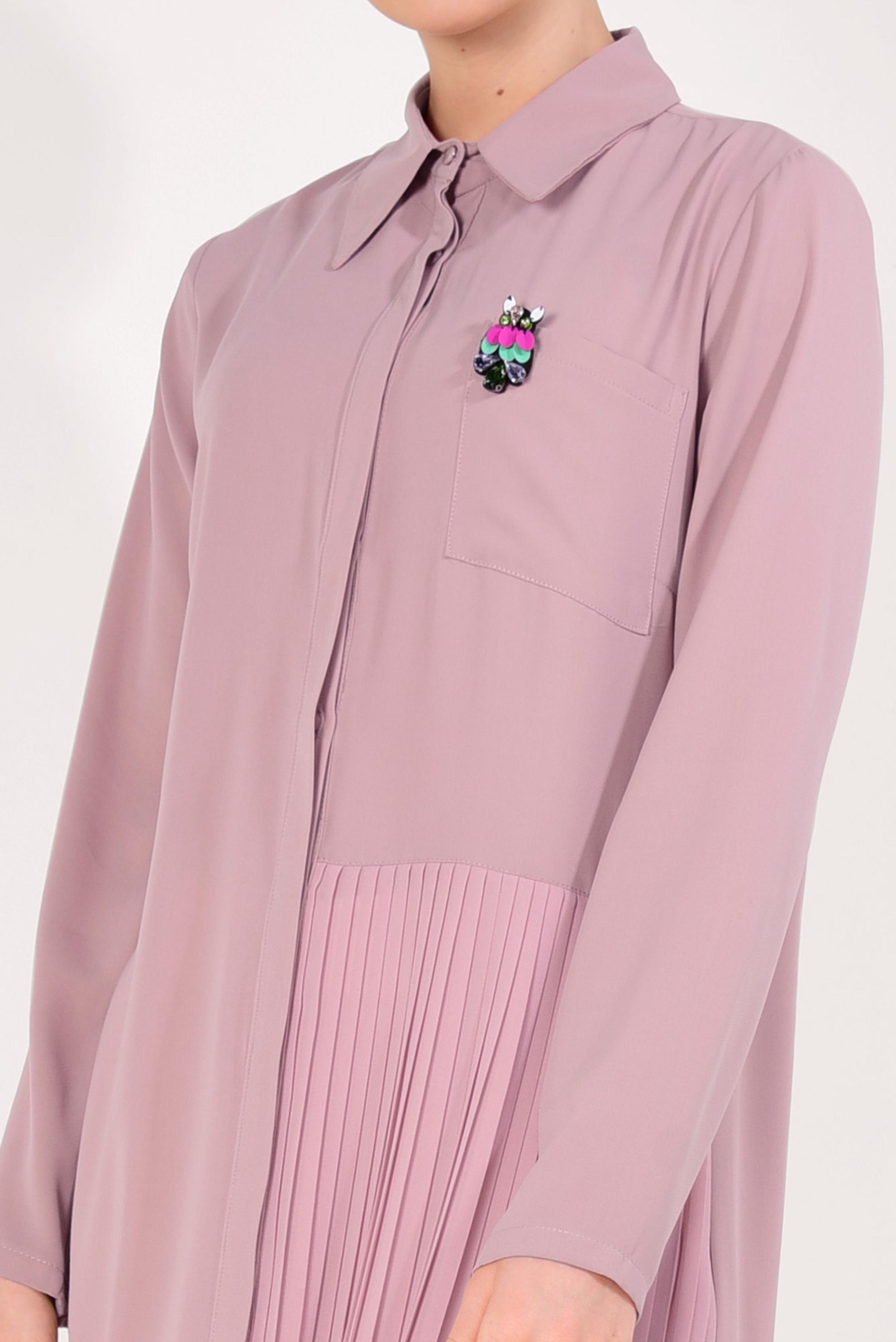 Tesettür giyim PUDRA PİLİSE DETAYLI GİZLİ DÜĞMELİ TUNİK 4042