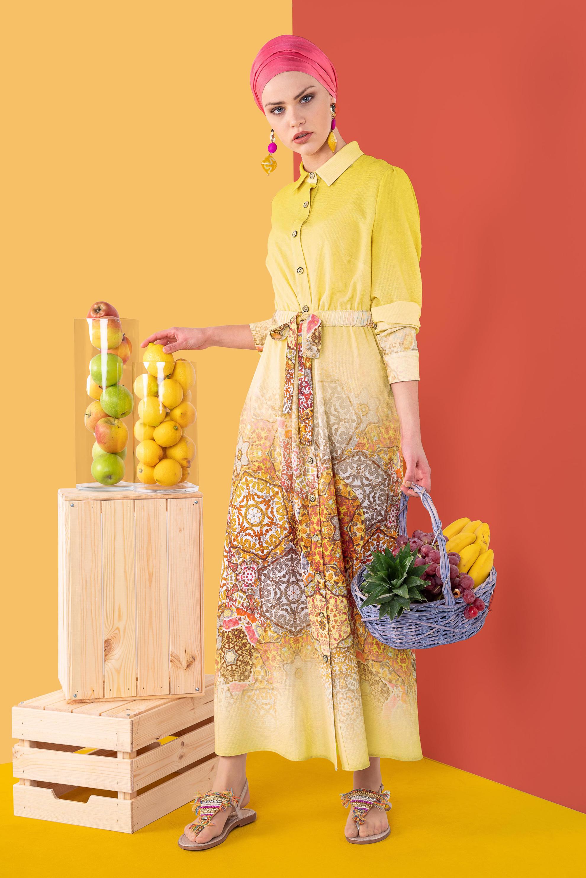 Hijab clothing YELLOW Patterned Tunic 4049