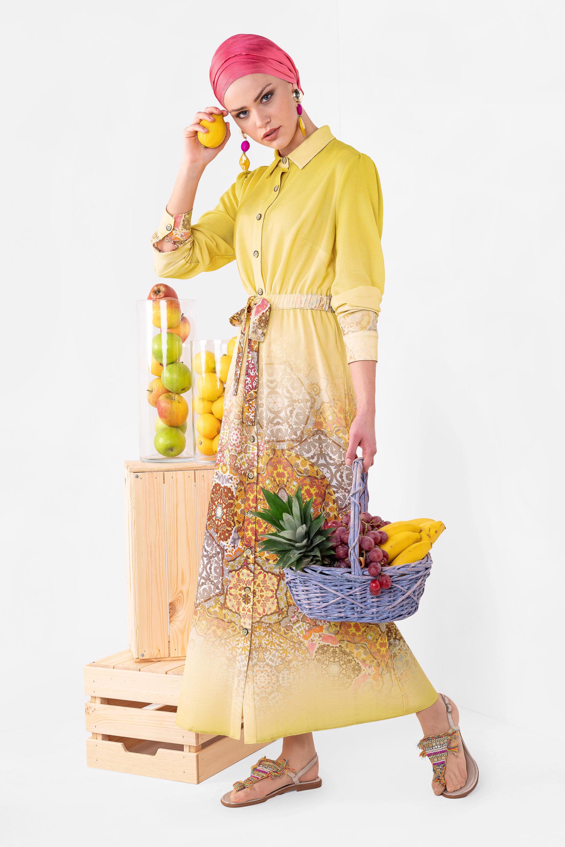 Hijab clothing YELLOW Patterned Tunic 4049