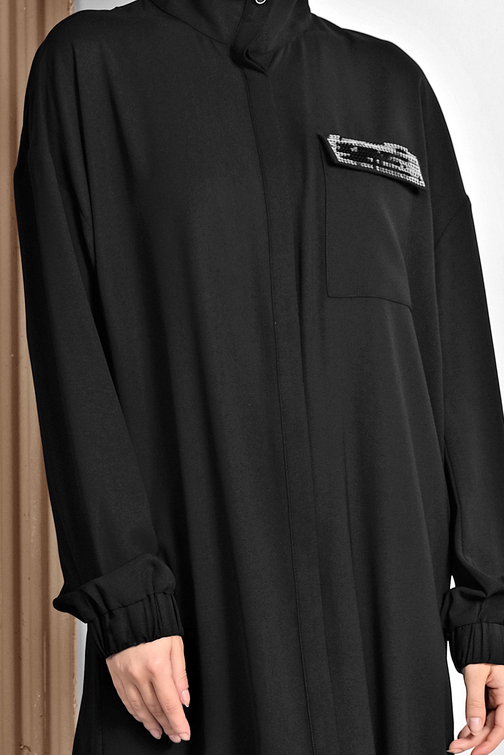 Tesettür giyim SİYAH MANŞETLERİ VE ETEK UCU LASTİKLİ TUNİK 4053