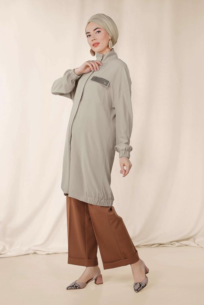 Tesettür giyim  MANŞETLERİ VE ETEK UCU LASTİKLİ TUNİK 4053 - ALVİNA