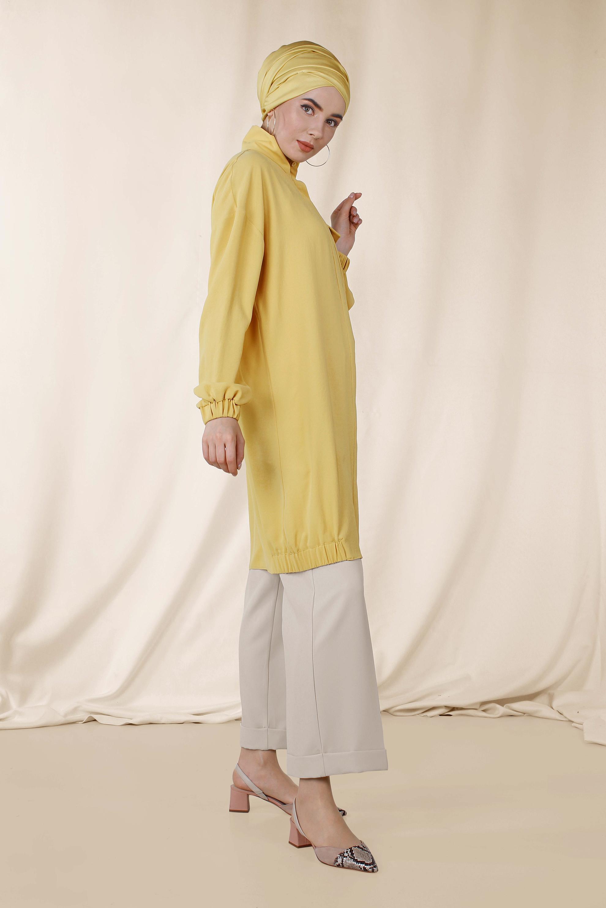 Tesettür giyim SARI MANŞETLERİ VE ETEK UCU LASTİKLİ TUNİK 4053