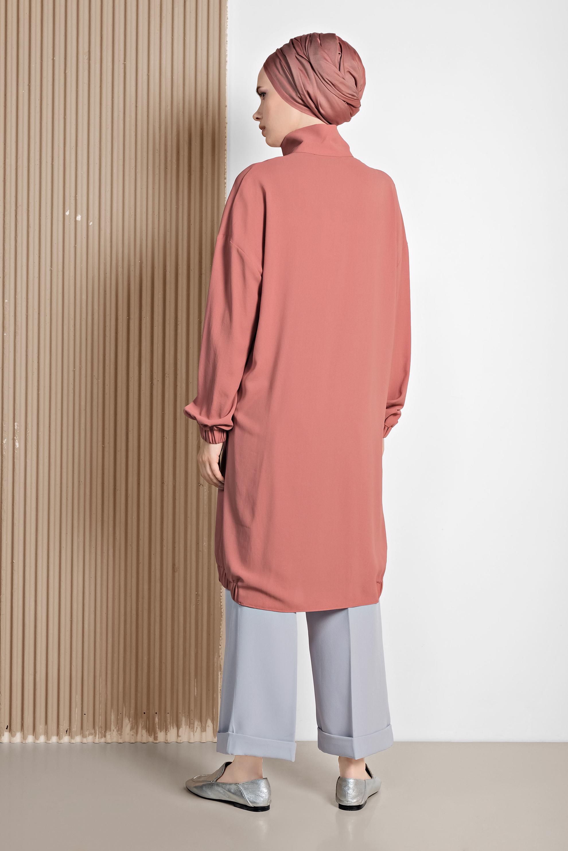 Tesettür giyim MERCAN MANŞETLERİ VE ETEK UCU LASTİKLİ TUNİK 4053