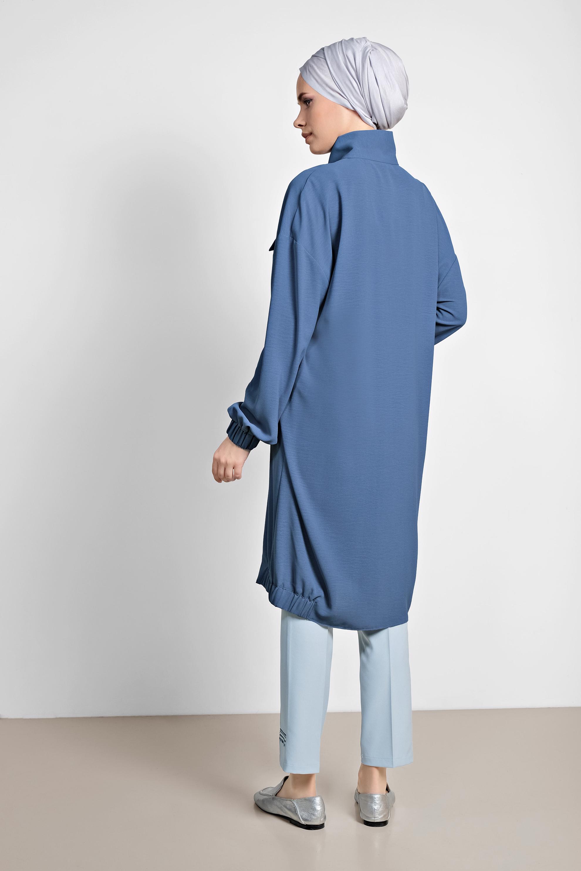 Tesettür giyim LACİVERT MANŞETLERİ VE ETEK UCU LASTİKLİ TUNİK 4053