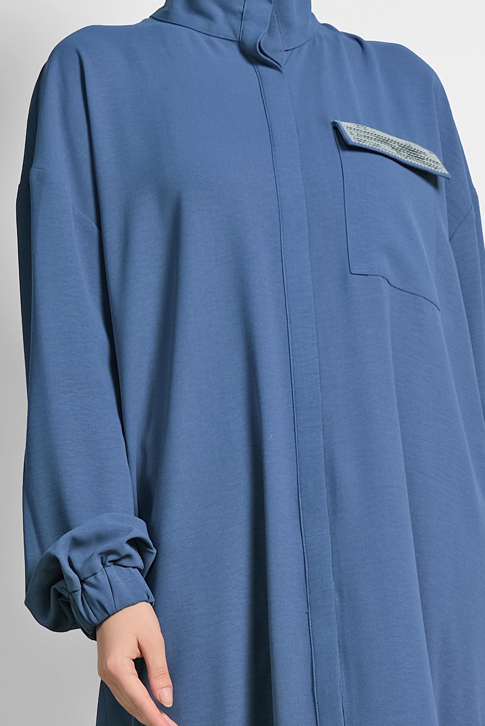 Tesettür giyim LACİVERT MANŞETLERİ VE ETEK UCU LASTİKLİ TUNİK 4053