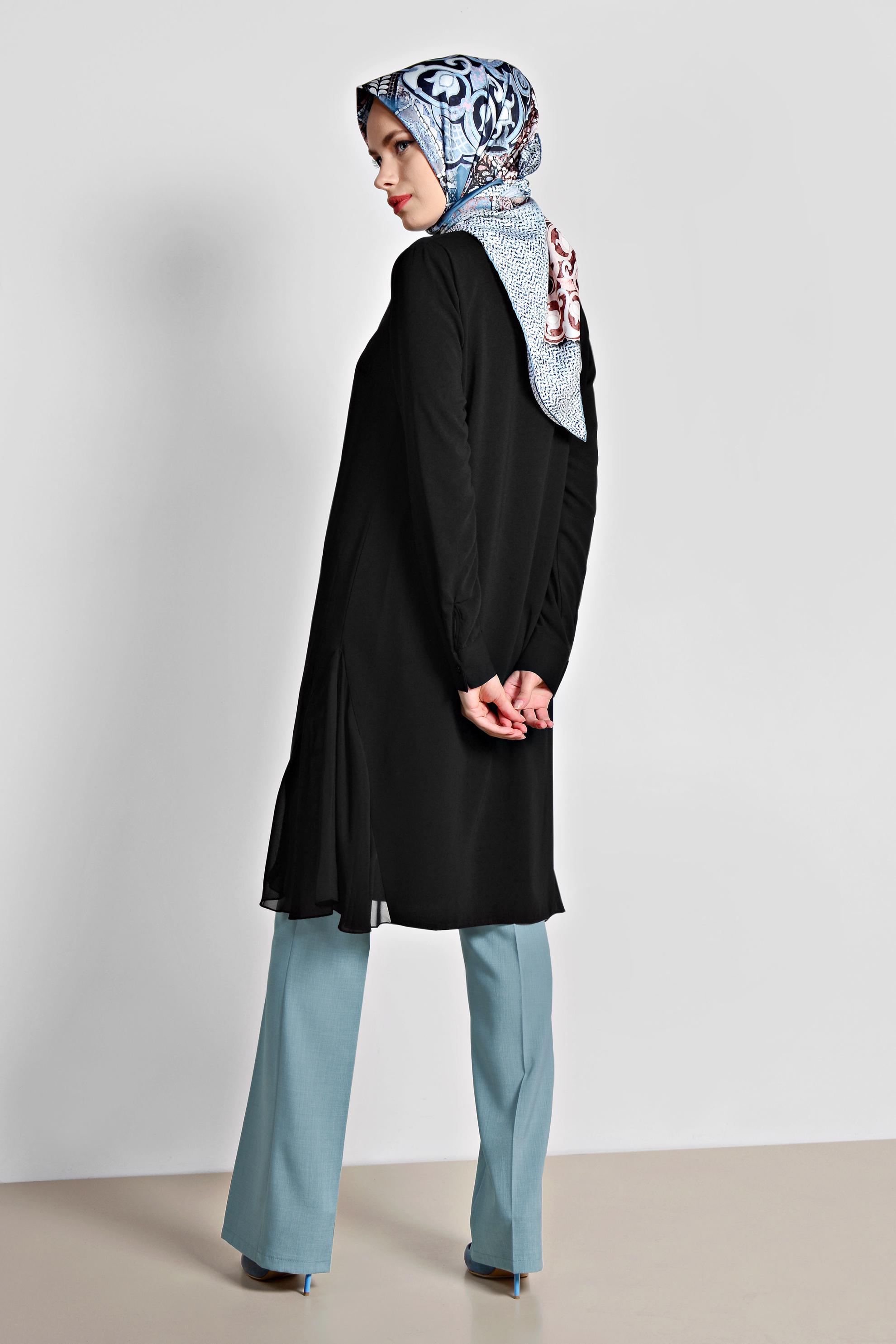 Tesettür giyim SİYAH GÖMLEK YAKA TESETTÜR TUNİK 4060