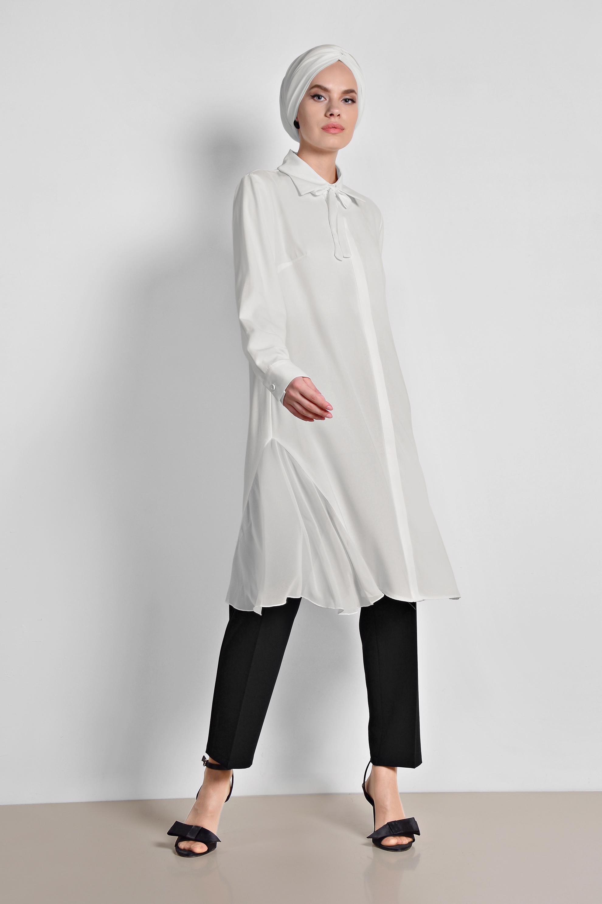 Tesettür giyim BEYAZ GÖMLEK YAKA TESETTÜR TUNİK 4060