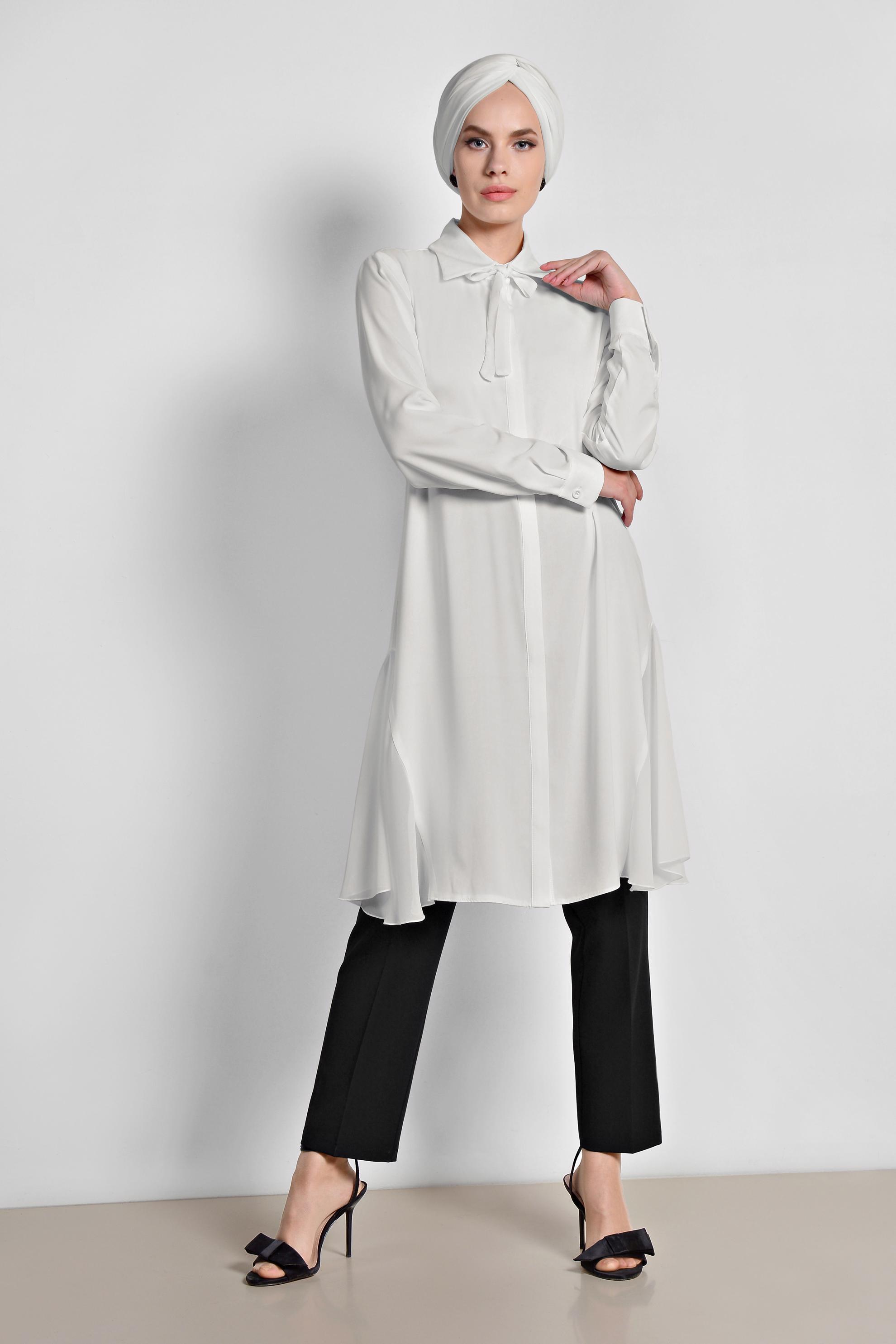 Tesettür giyim BEYAZ GÖMLEK YAKA TESETTÜR TUNİK 4060