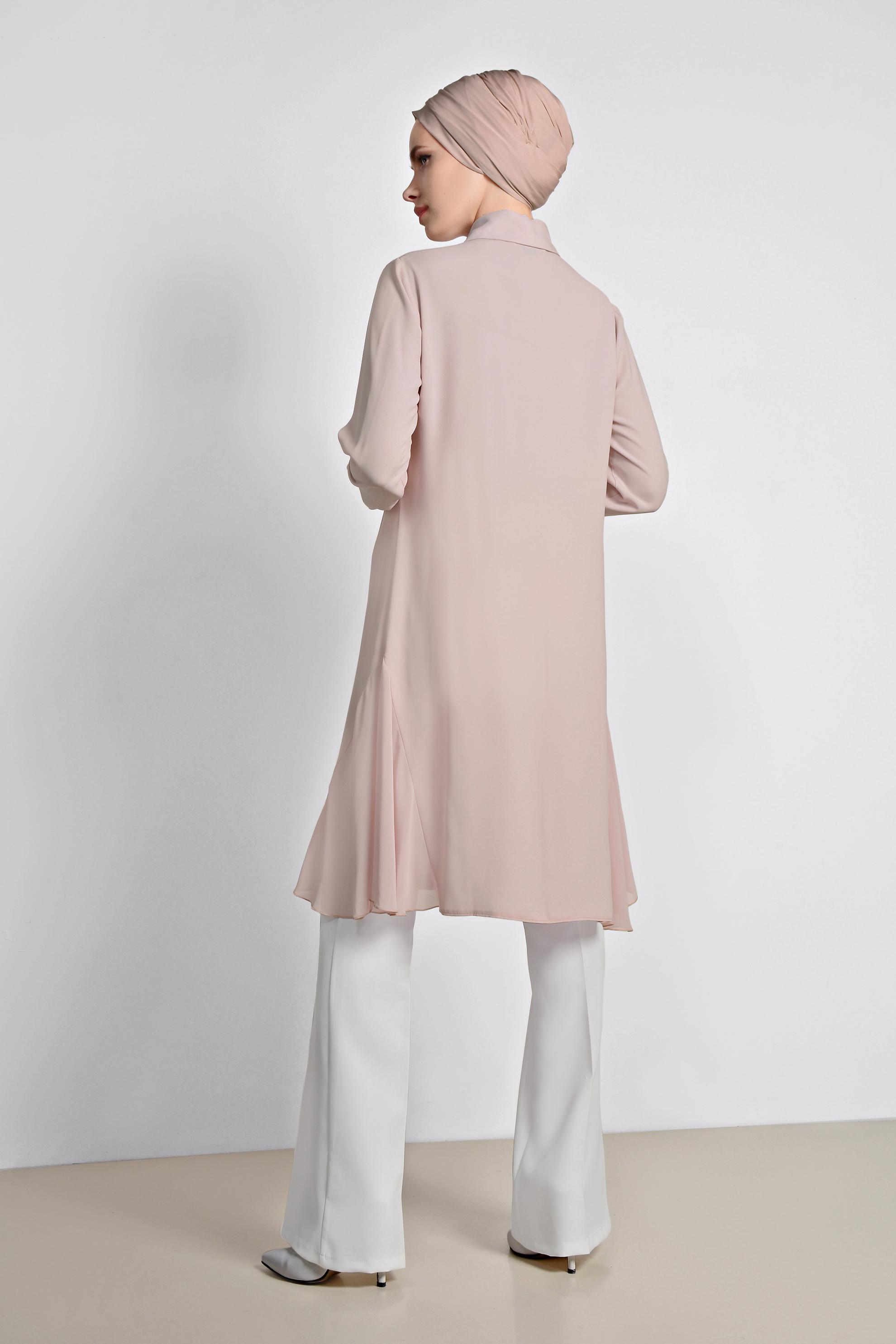 Tesettür giyim PUDRA GÖMLEK YAKA TESETTÜR TUNİK 4060