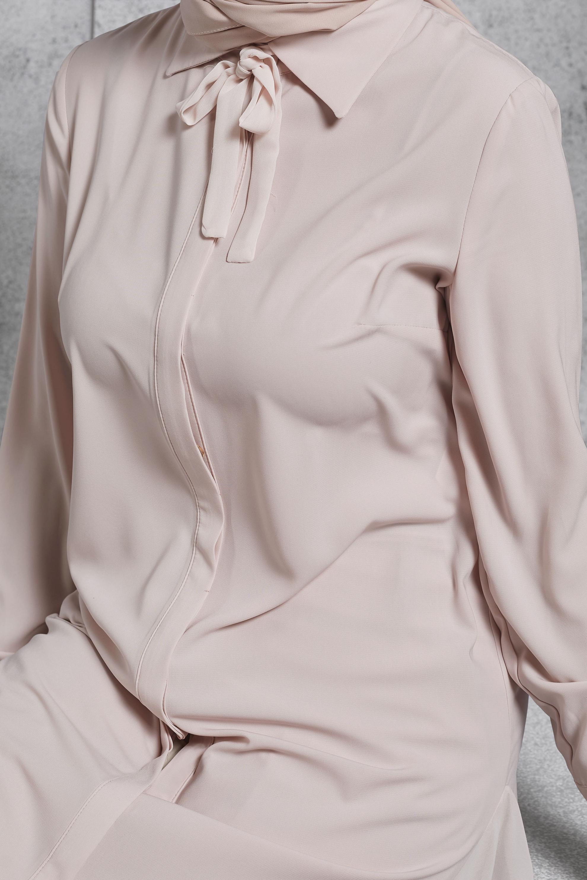 Tesettür giyim PUDRA GÖMLEK YAKA TESETTÜR TUNİK 4060