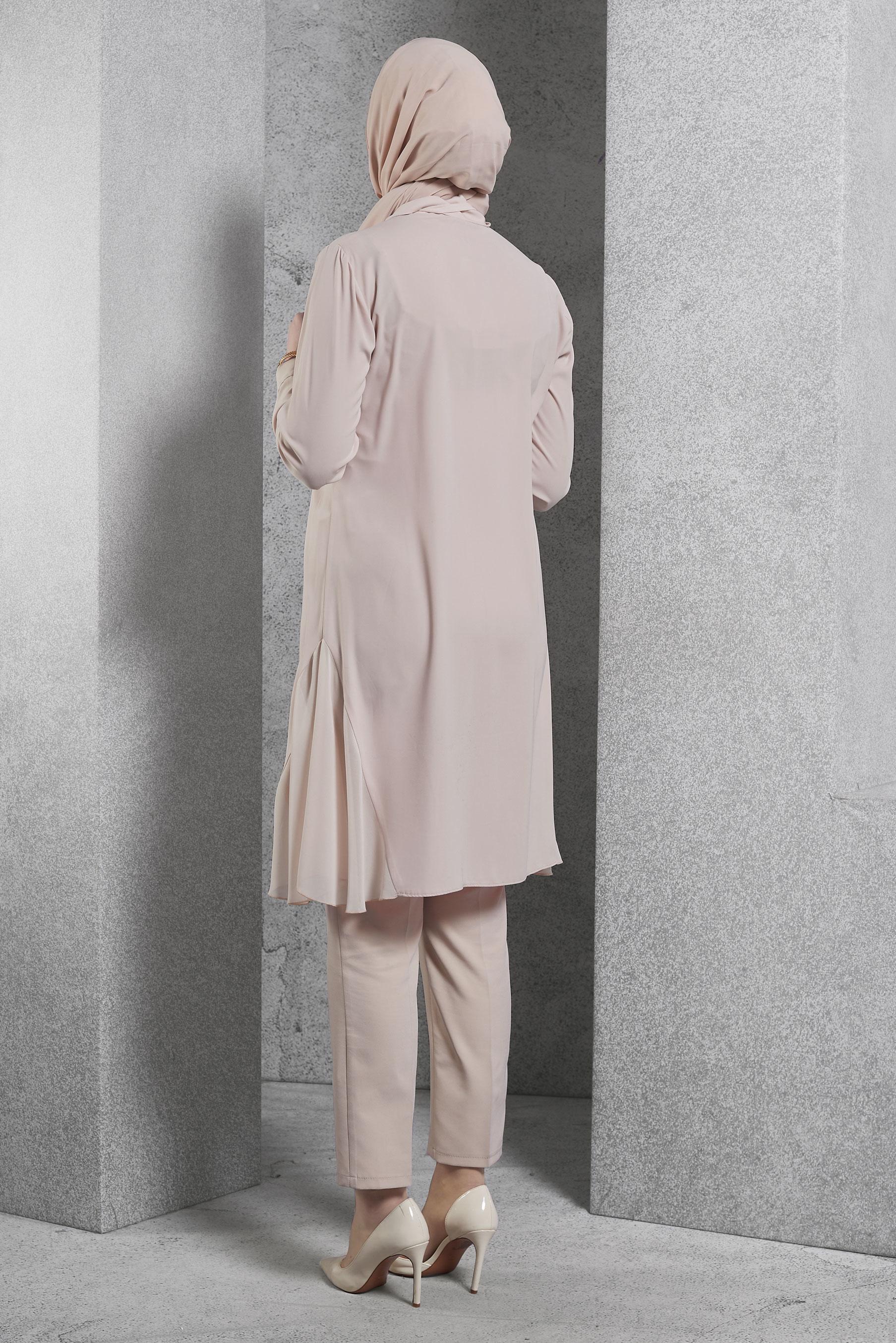 Tesettür giyim PUDRA GÖMLEK YAKA TESETTÜR TUNİK 4060