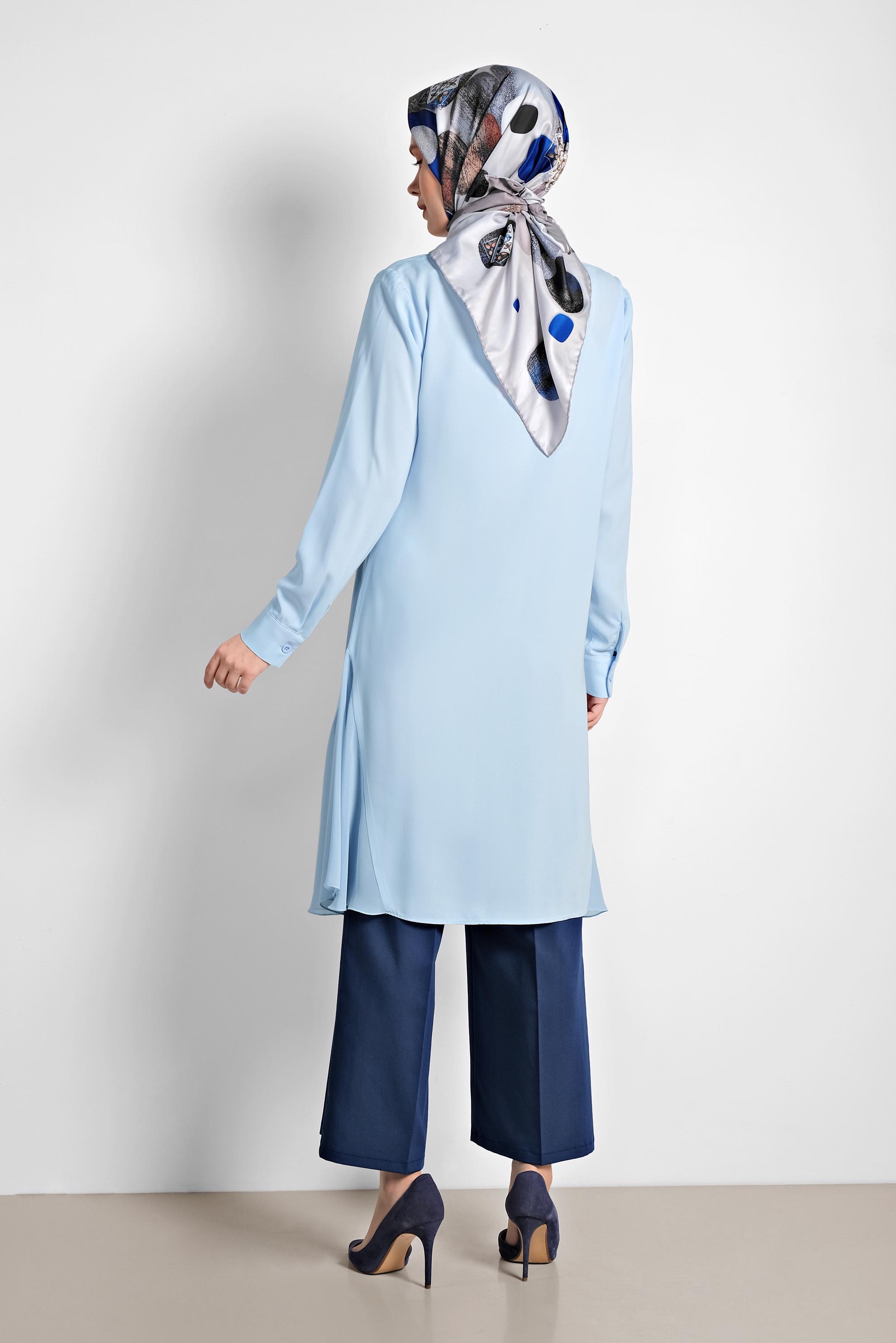 Tesettür giyim MAVİ GÖMLEK YAKA TESETTÜR TUNİK 4060