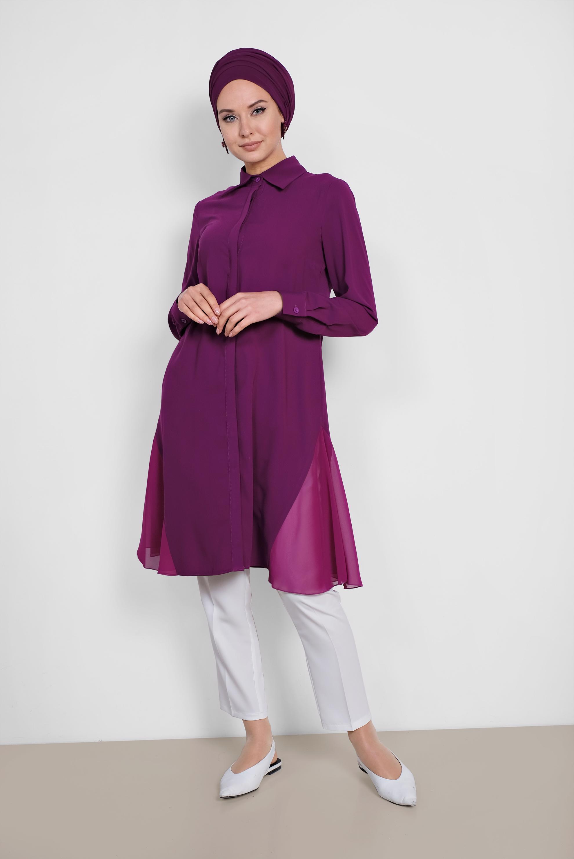 Tesettür giyim MOR GÖMLEK YAKA TESETTÜR TUNİK 4060