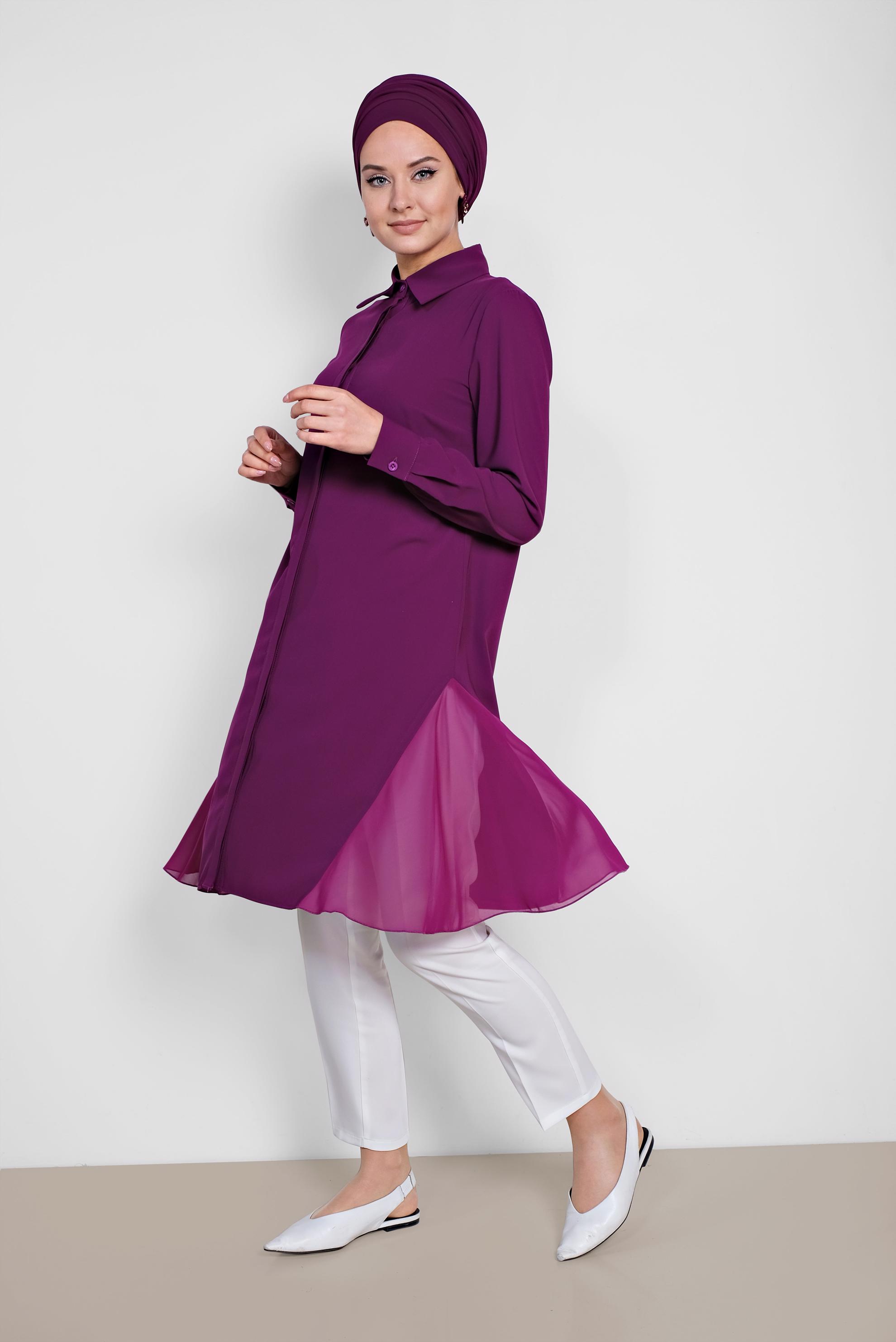 Tesettür giyim MOR GÖMLEK YAKA TESETTÜR TUNİK 4060