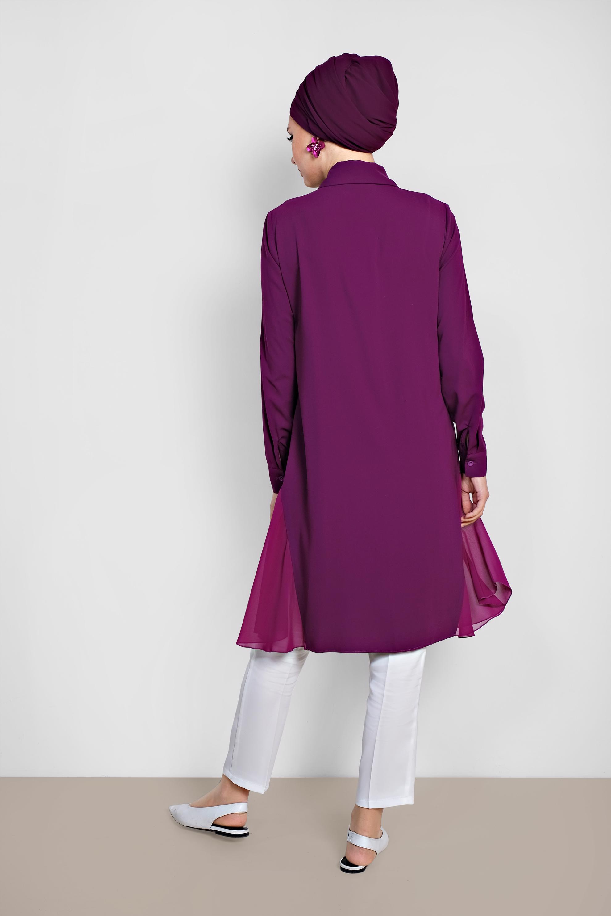 Tesettür giyim MOR GÖMLEK YAKA TESETTÜR TUNİK 4060