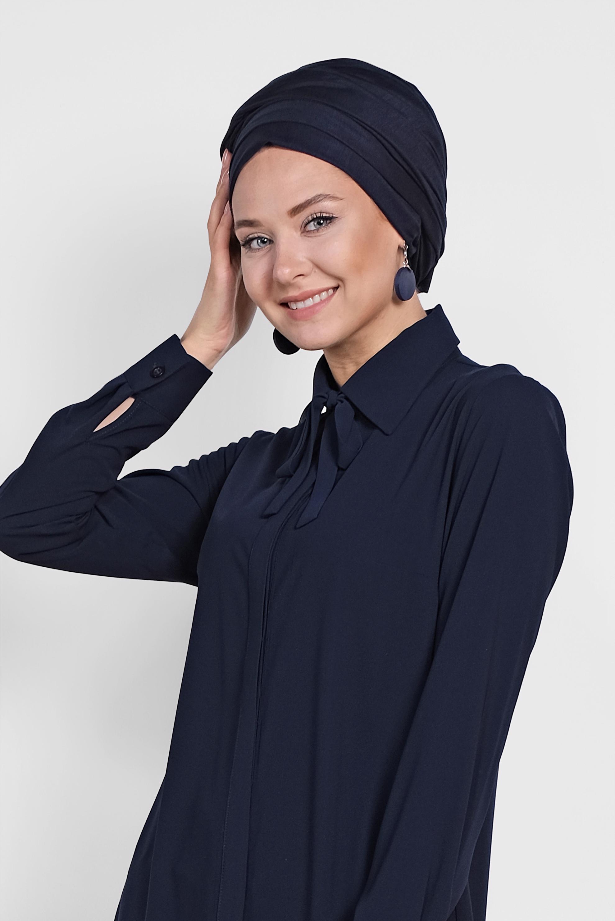 Tesettür giyim LACİVERT GÖMLEK YAKA TESETTÜR TUNİK 4060