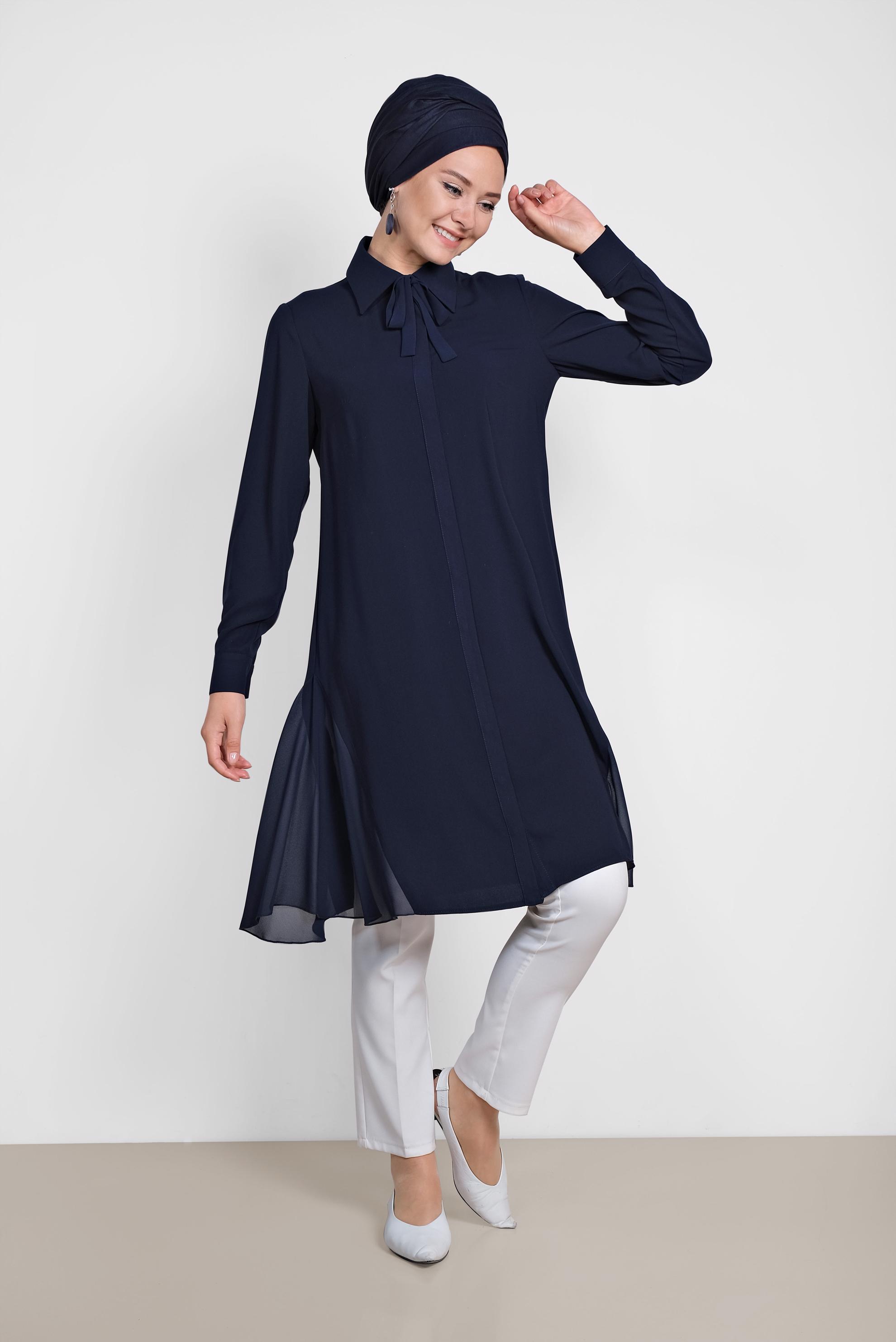 Tesettür giyim LACİVERT GÖMLEK YAKA TESETTÜR TUNİK 4060