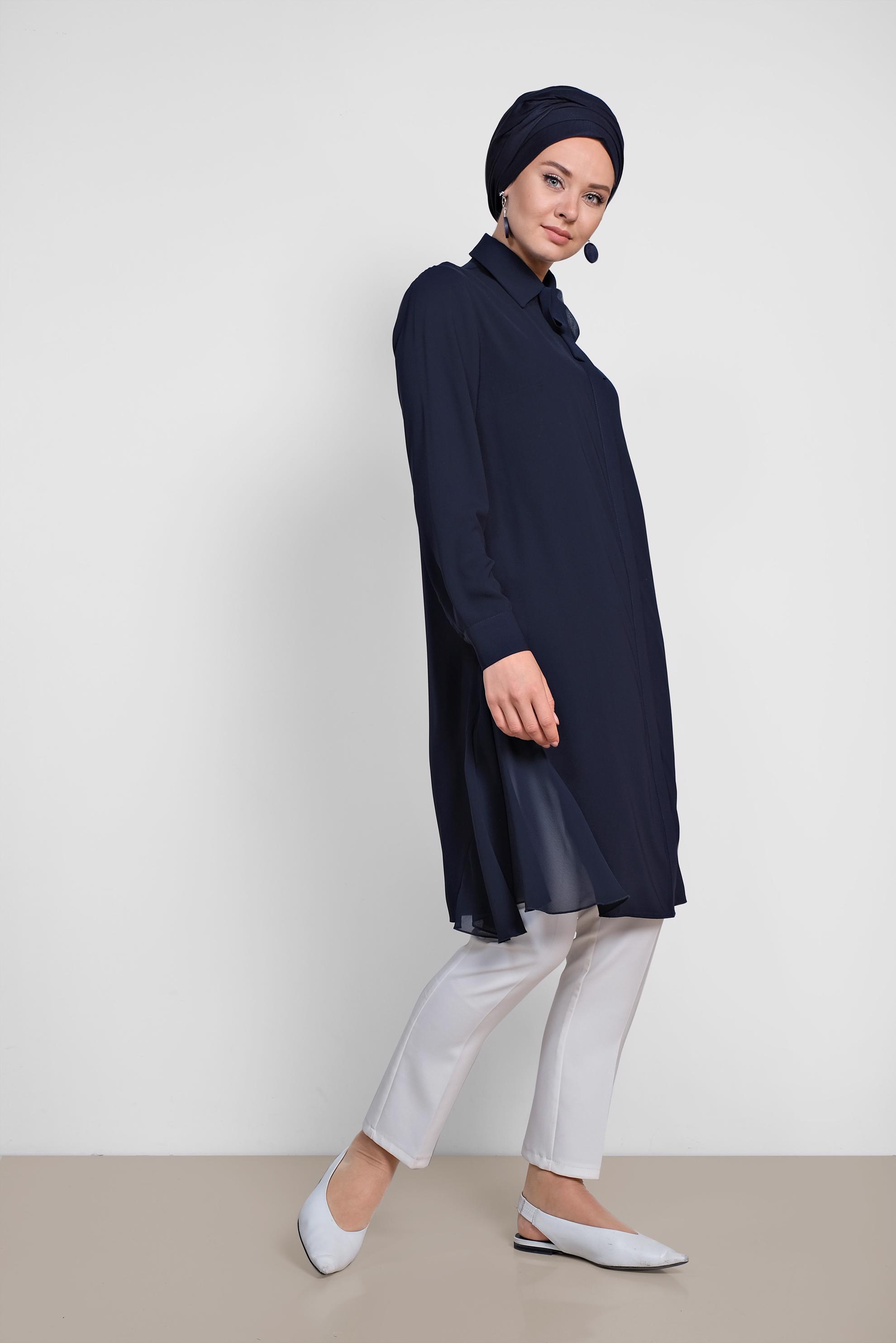 Tesettür giyim LACİVERT GÖMLEK YAKA TESETTÜR TUNİK 4060