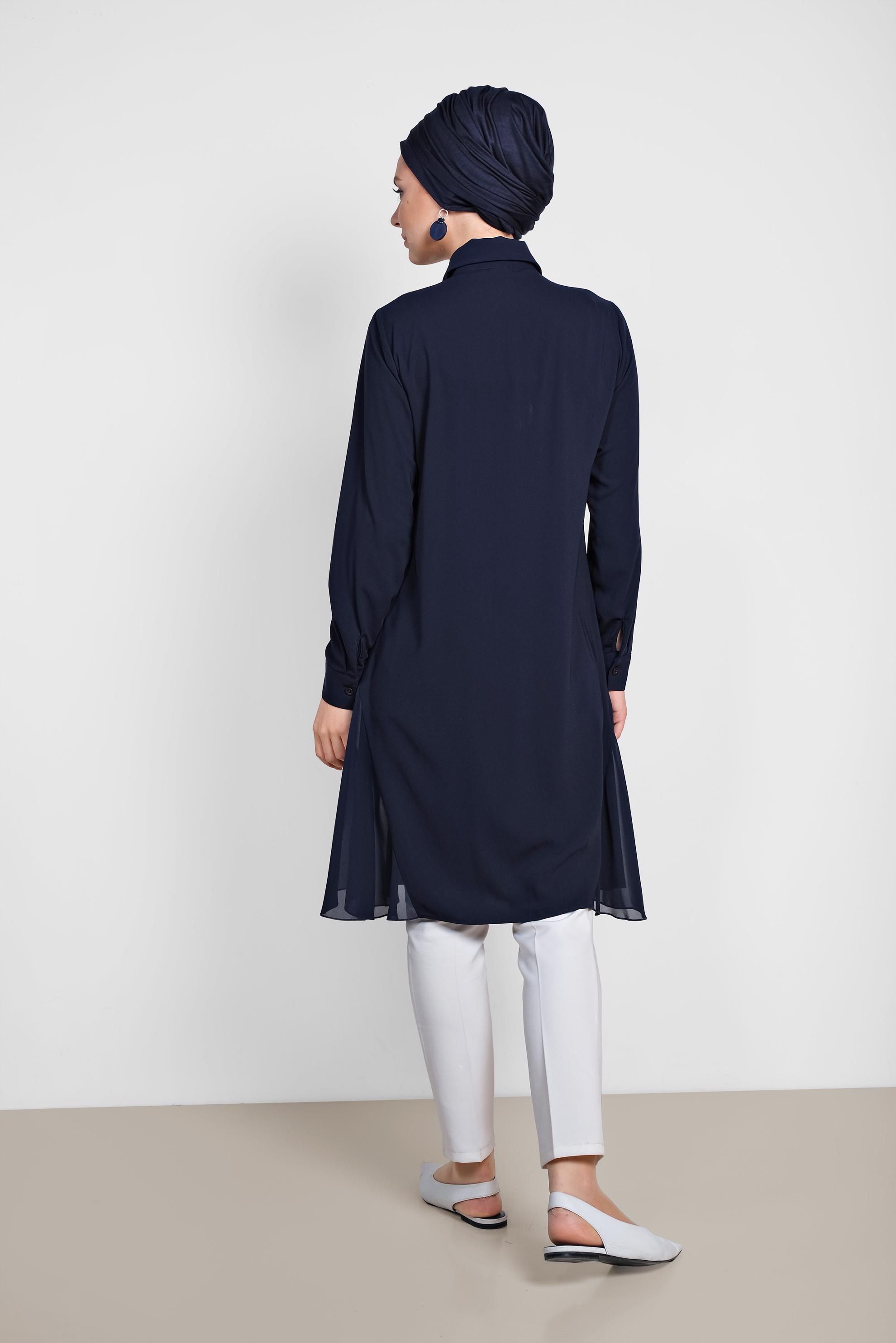Tesettür giyim LACİVERT GÖMLEK YAKA TESETTÜR TUNİK 4060