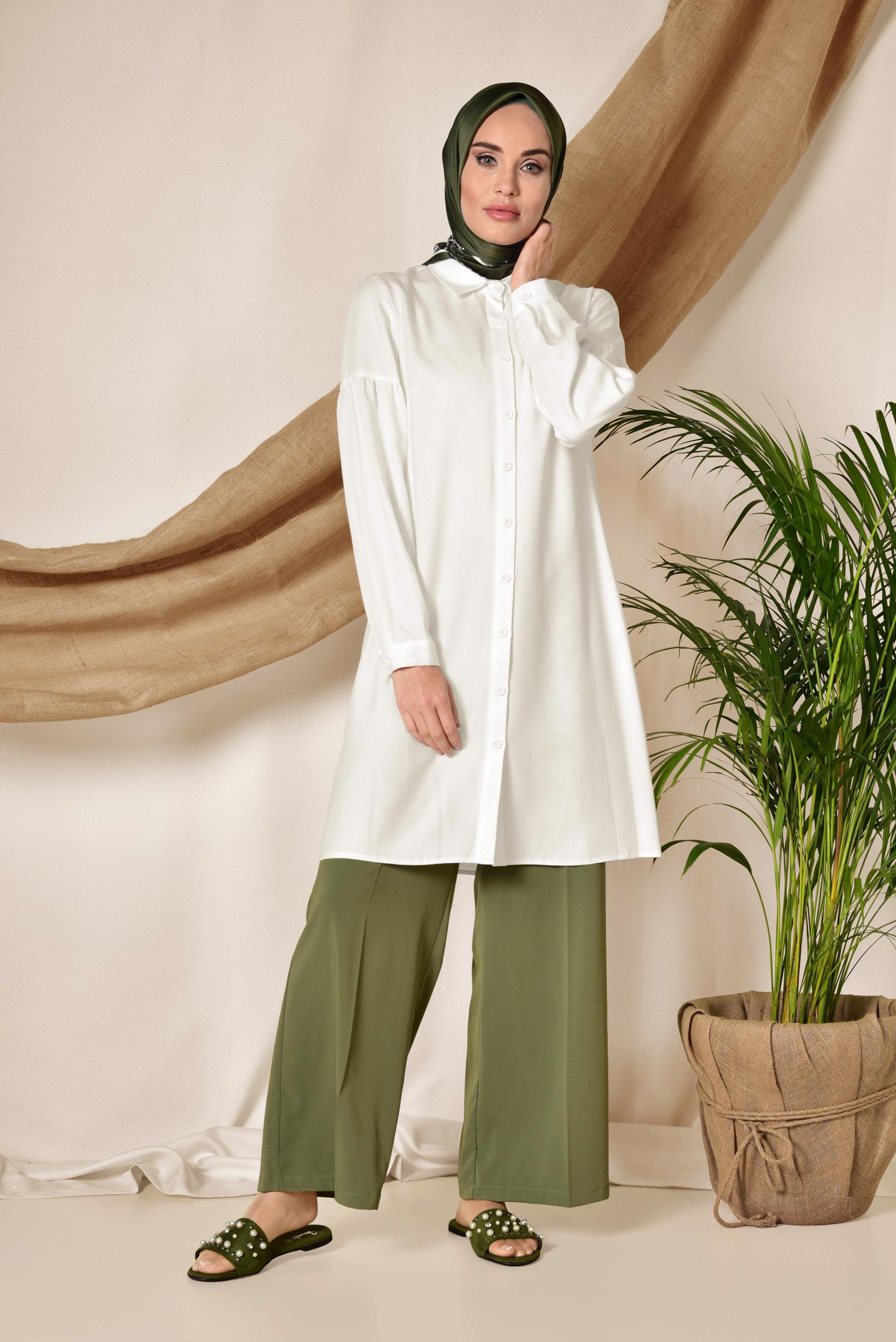 Tesettür giyim BEYAZ GÖMLEK TUNİK 4065