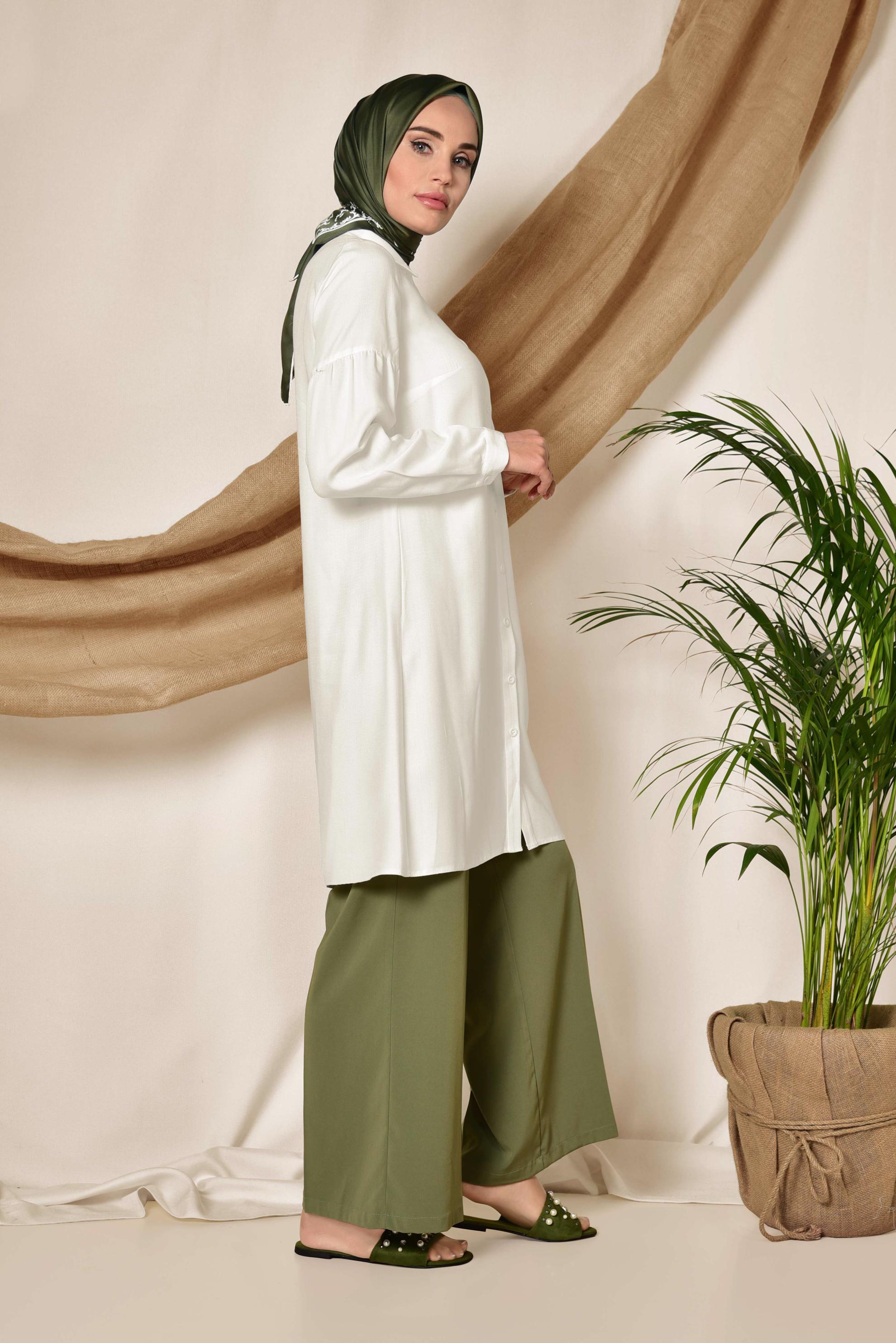 Tesettür giyim BEYAZ GÖMLEK TUNİK 4065