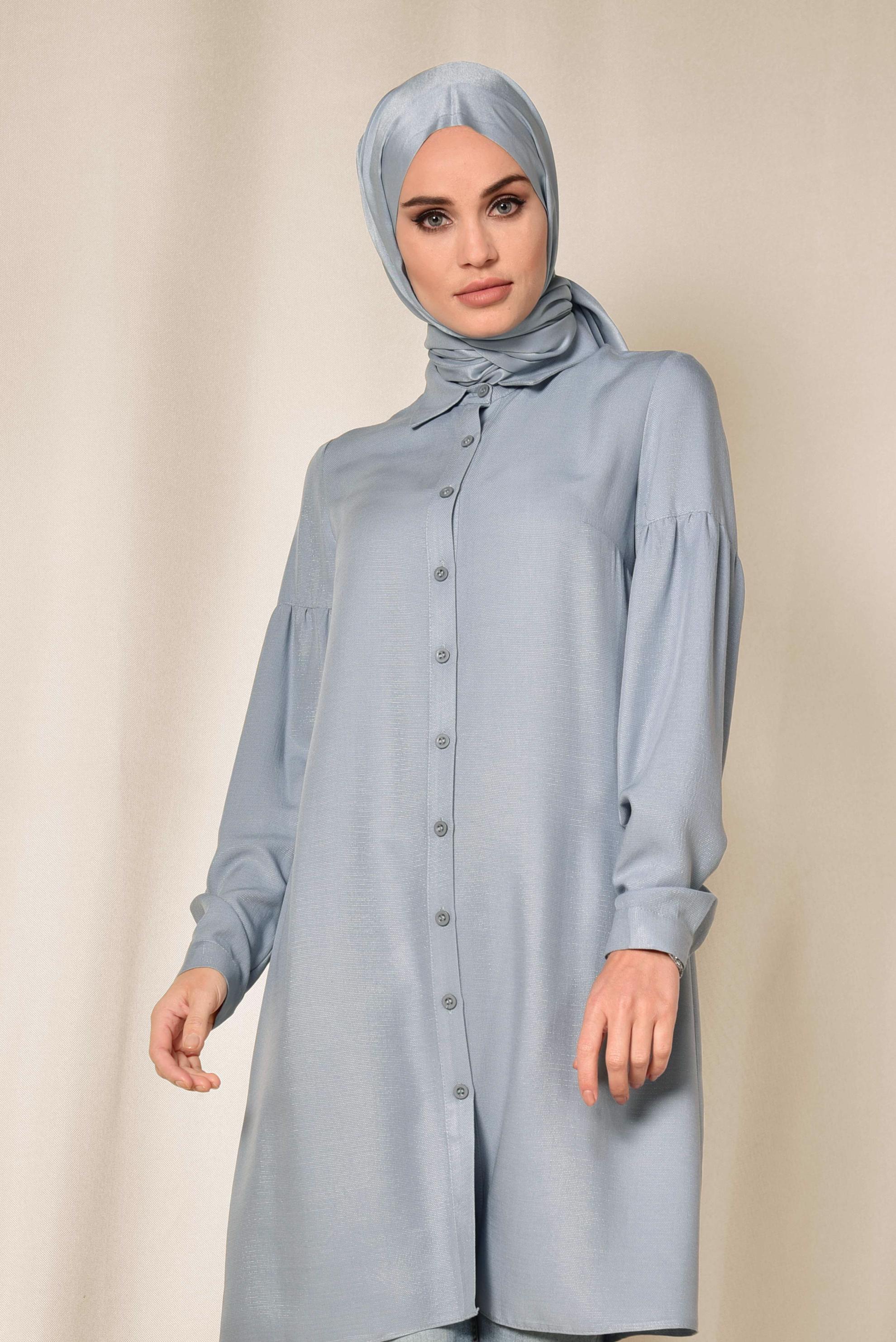 Tesettür giyim GRİ GÖMLEK TUNİK 4065