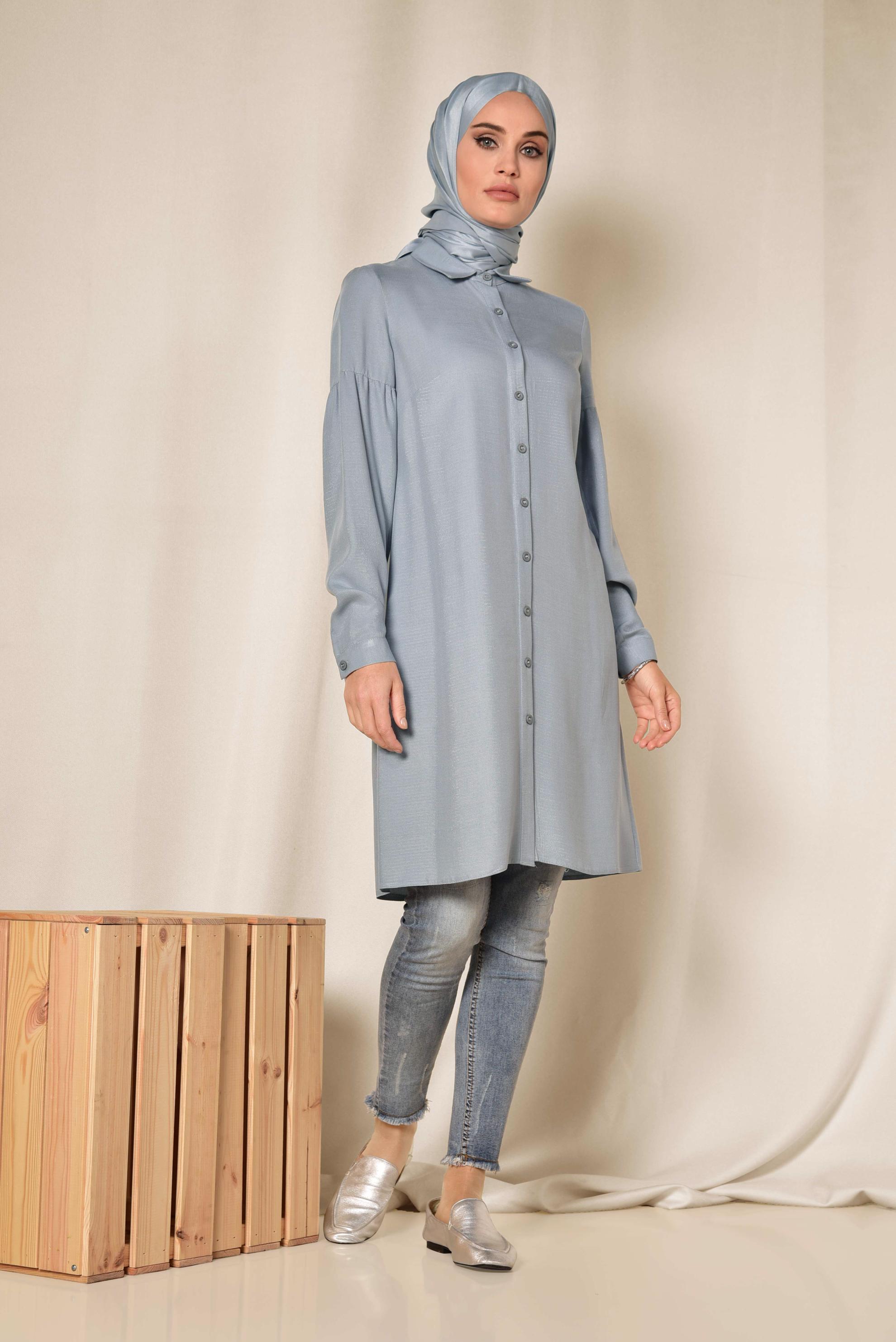 Tesettür giyim GRİ GÖMLEK TUNİK 4065