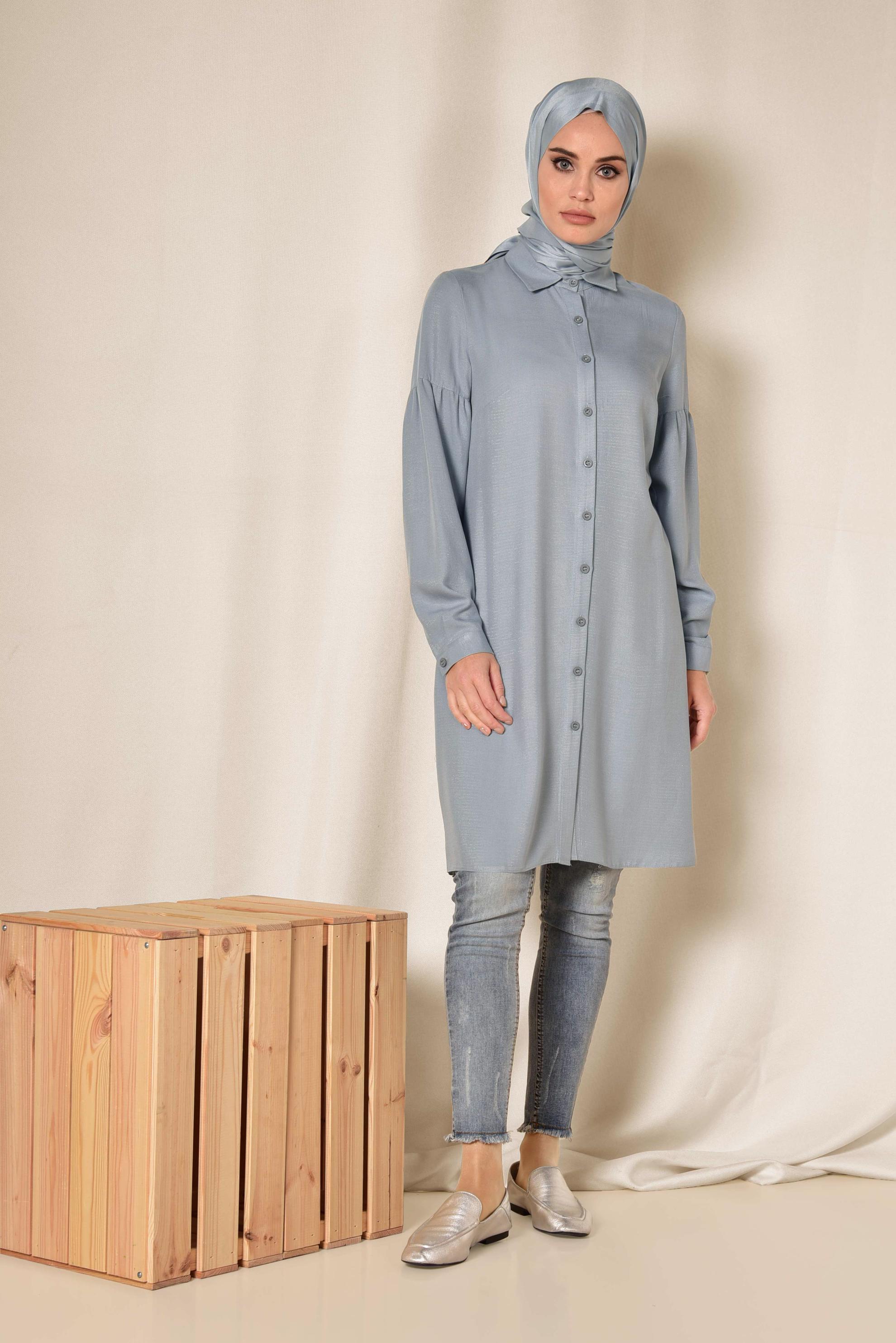 Tesettür giyim GRİ GÖMLEK TUNİK 4065