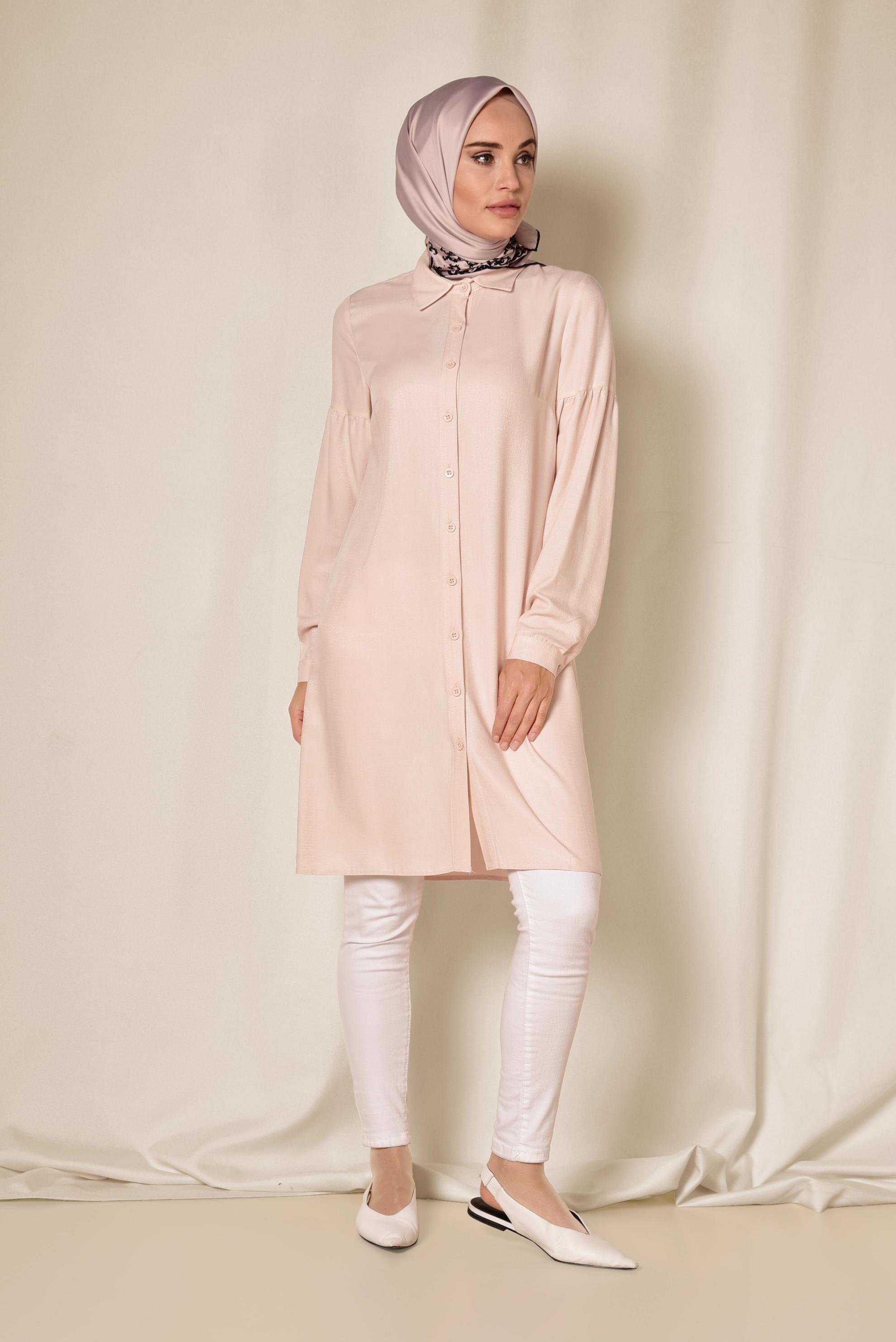 Tesettür giyim PUDRA GÖMLEK TUNİK 4065