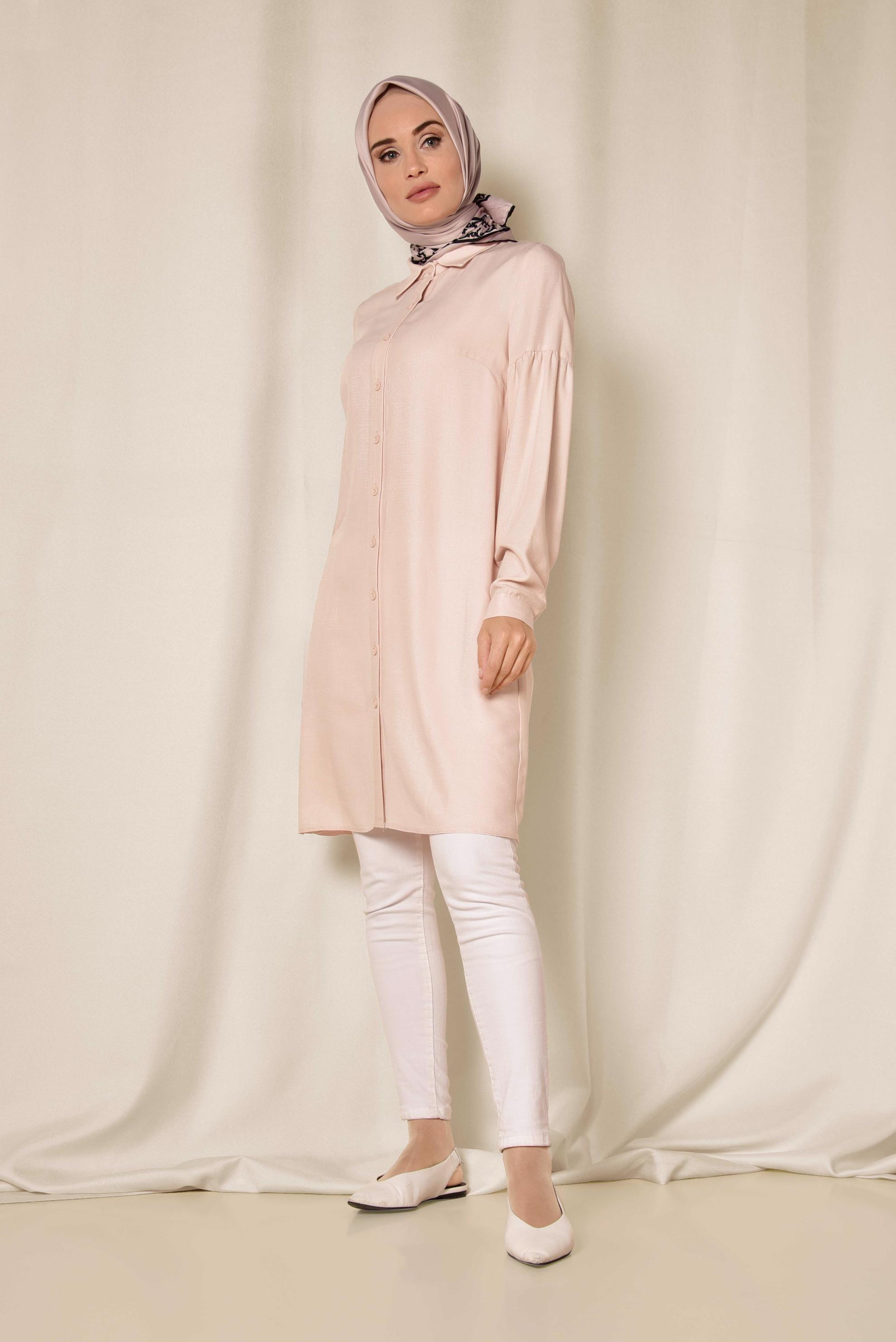 Tesettür giyim PUDRA GÖMLEK TUNİK 4065