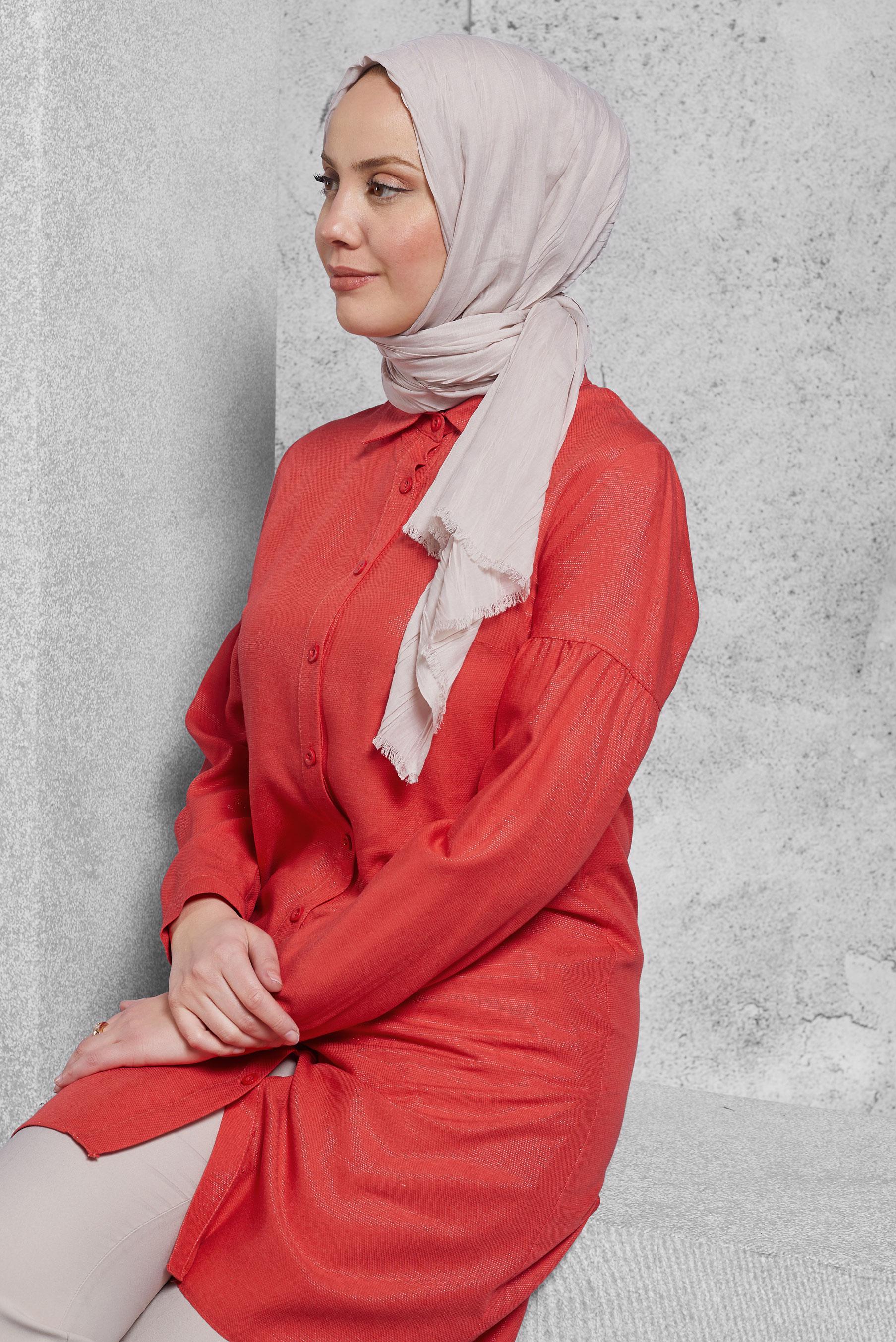 Tesettür giyim KIRMIZI GÖMLEK TUNİK 4065