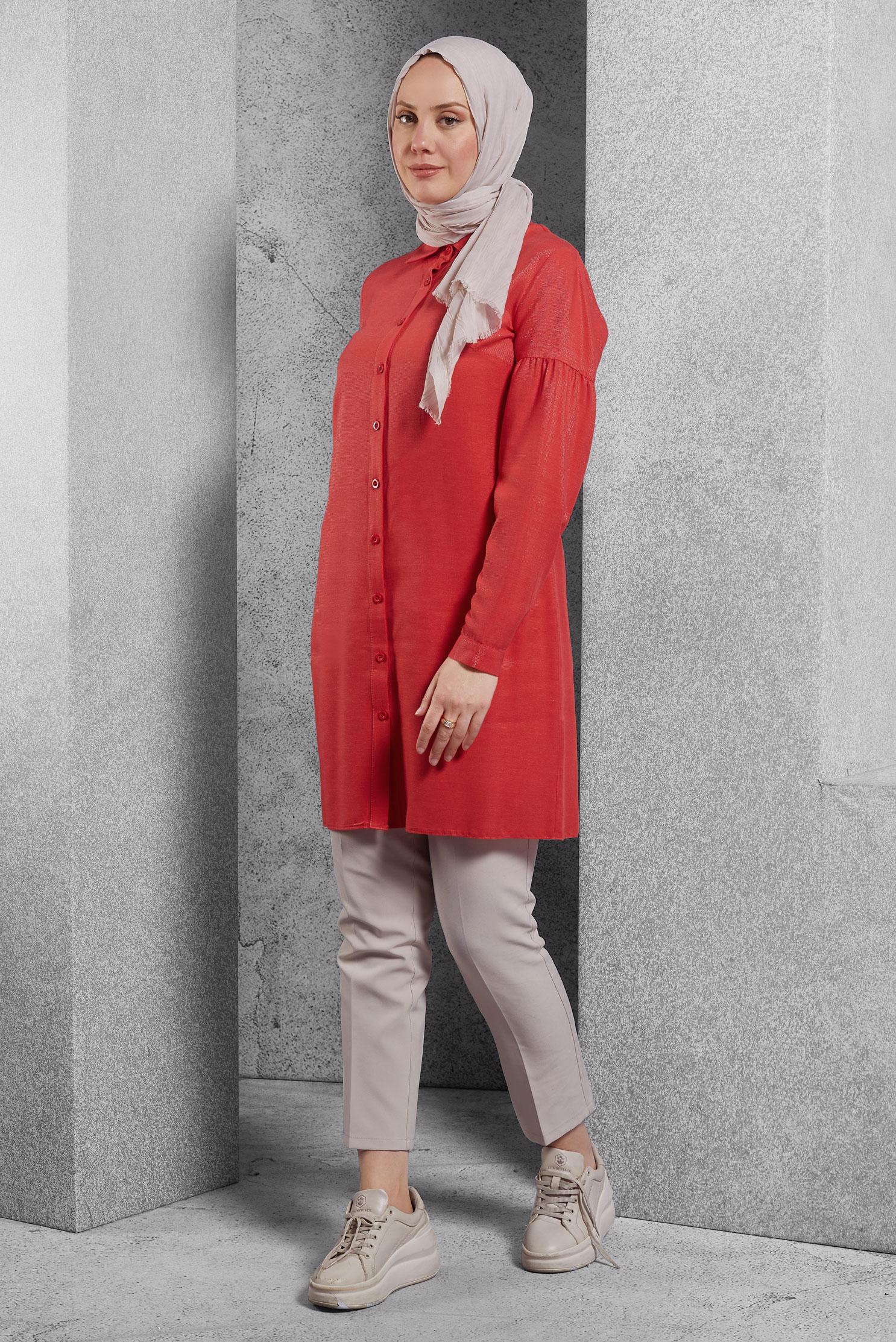 Tesettür giyim KIRMIZI GÖMLEK TUNİK 4065