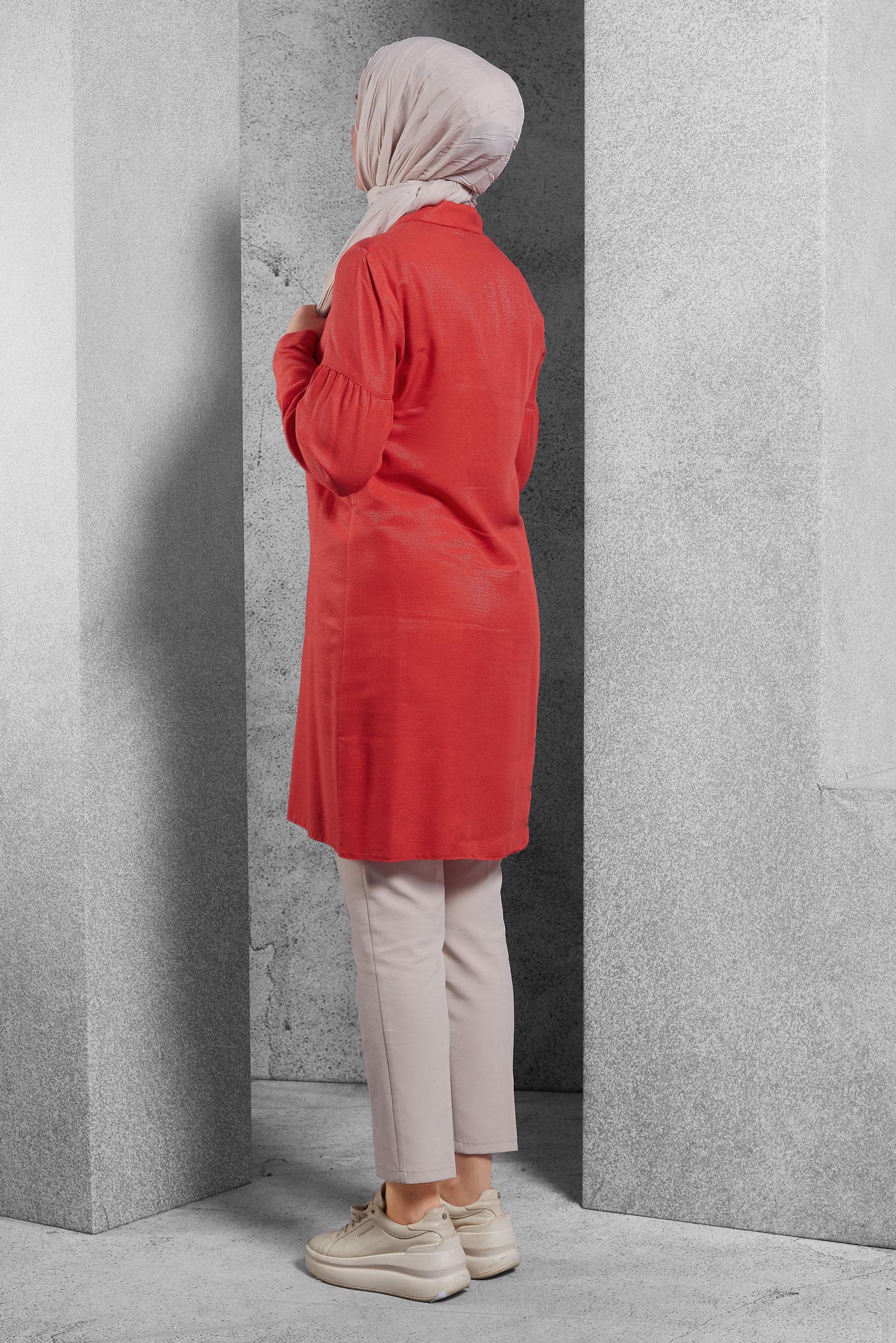 Tesettür giyim KIRMIZI GÖMLEK TUNİK 4065