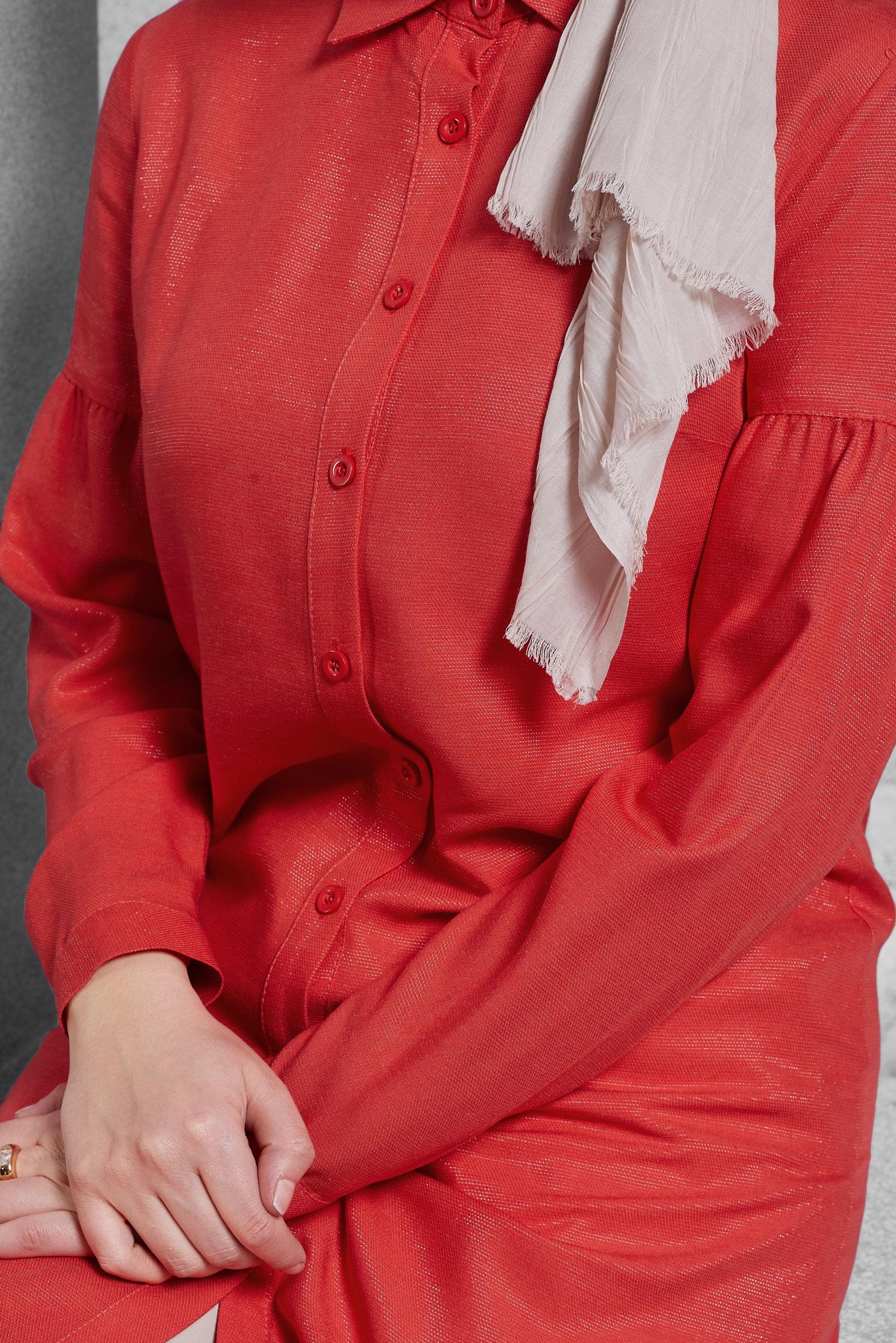 Tesettür giyim KIRMIZI GÖMLEK TUNİK 4065