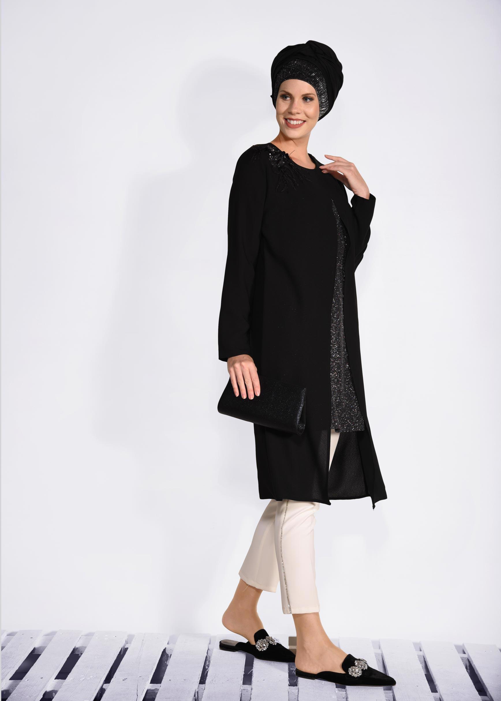 Tesettür giyim SİYAH SİMLİ ASİMETRİK KESİM TUNİK 4072