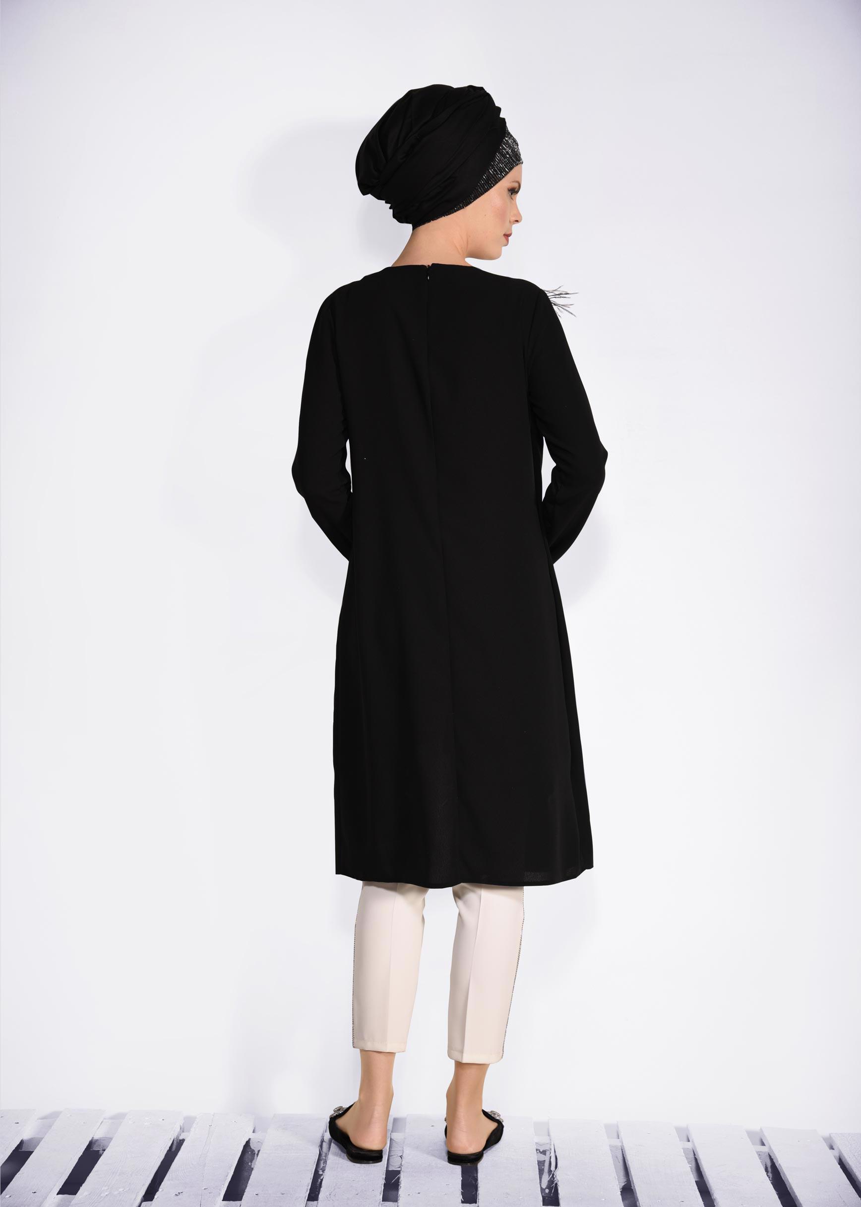 Tesettür giyim SİYAH SİMLİ ASİMETRİK KESİM TUNİK 4072