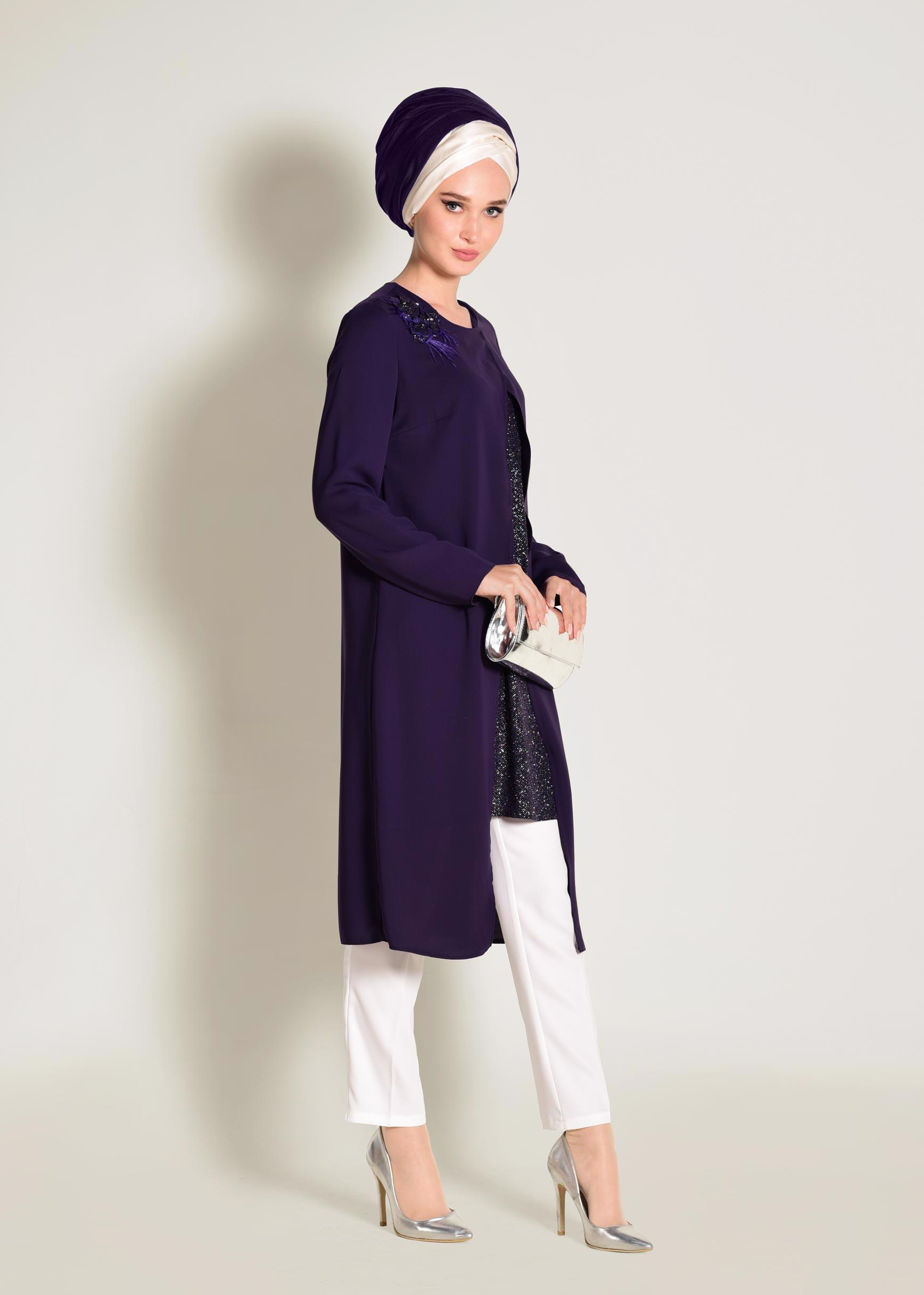 Tesettür giyim MOR SİMLİ ASİMETRİK KESİM TUNİK 4072