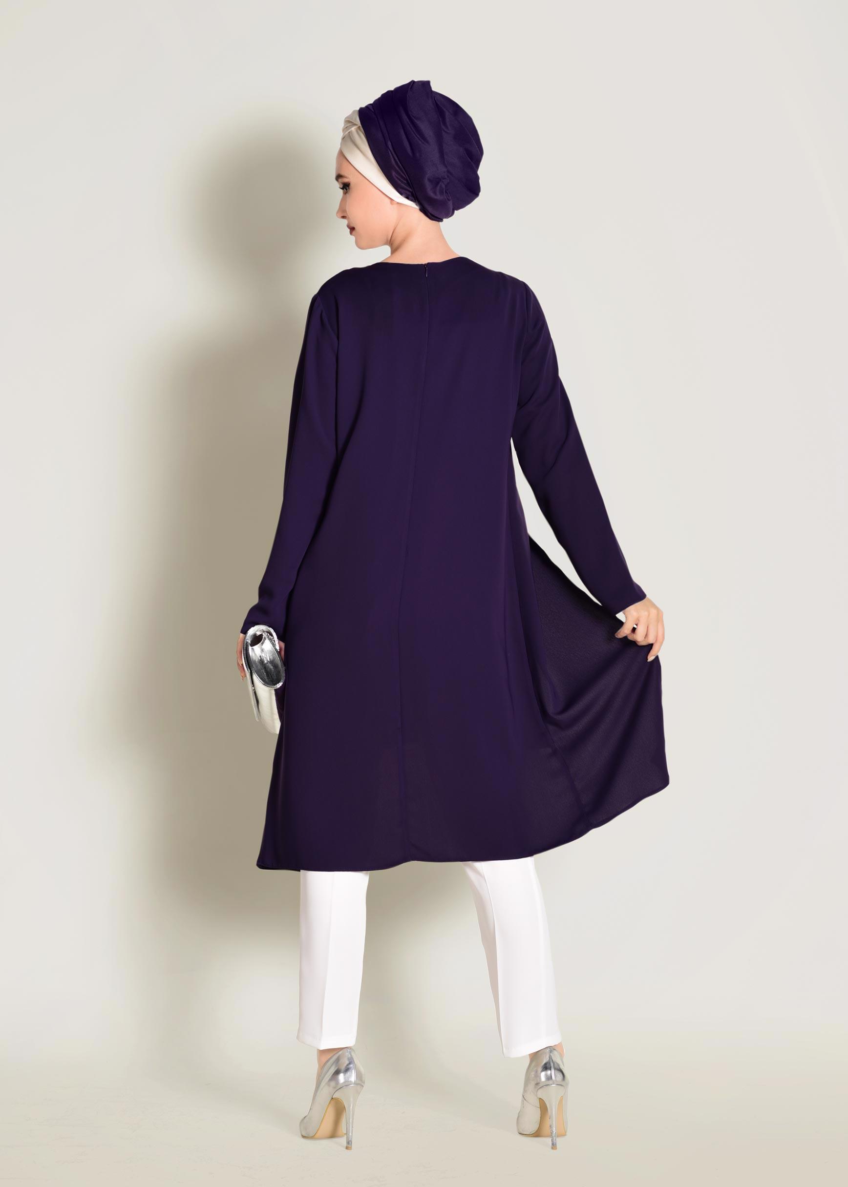 Tesettür giyim MOR SİMLİ ASİMETRİK KESİM TUNİK 4072
