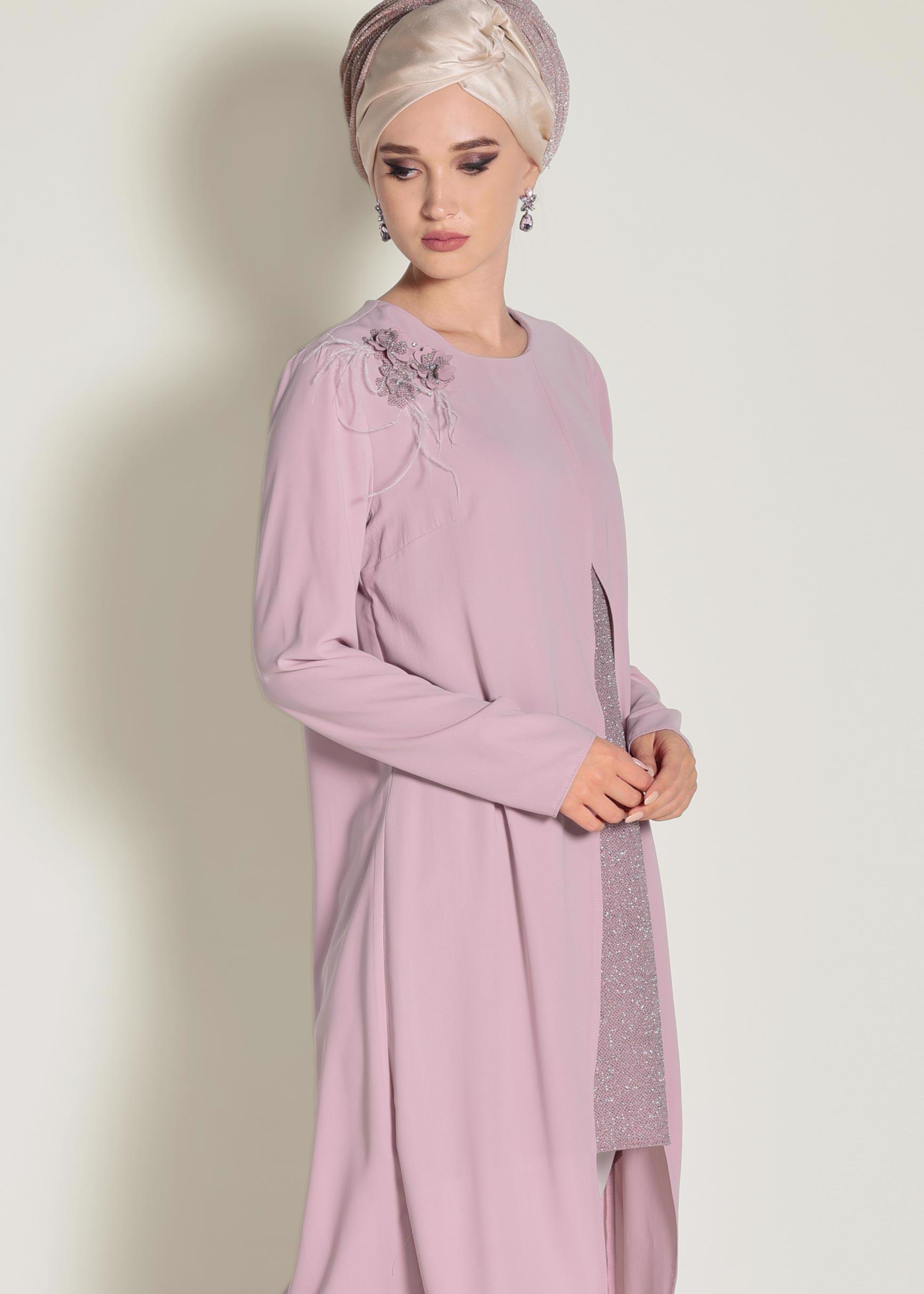 Tesettür giyim PUDRA SİMLİ ASİMETRİK KESİM TUNİK 4072